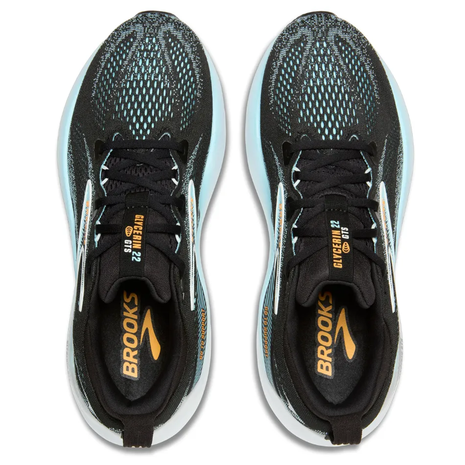 Runners with High Arches Brooks Men's Glycerin GTS 22 Running Shoes in Black/Atomizer/Blazing Orange AW25