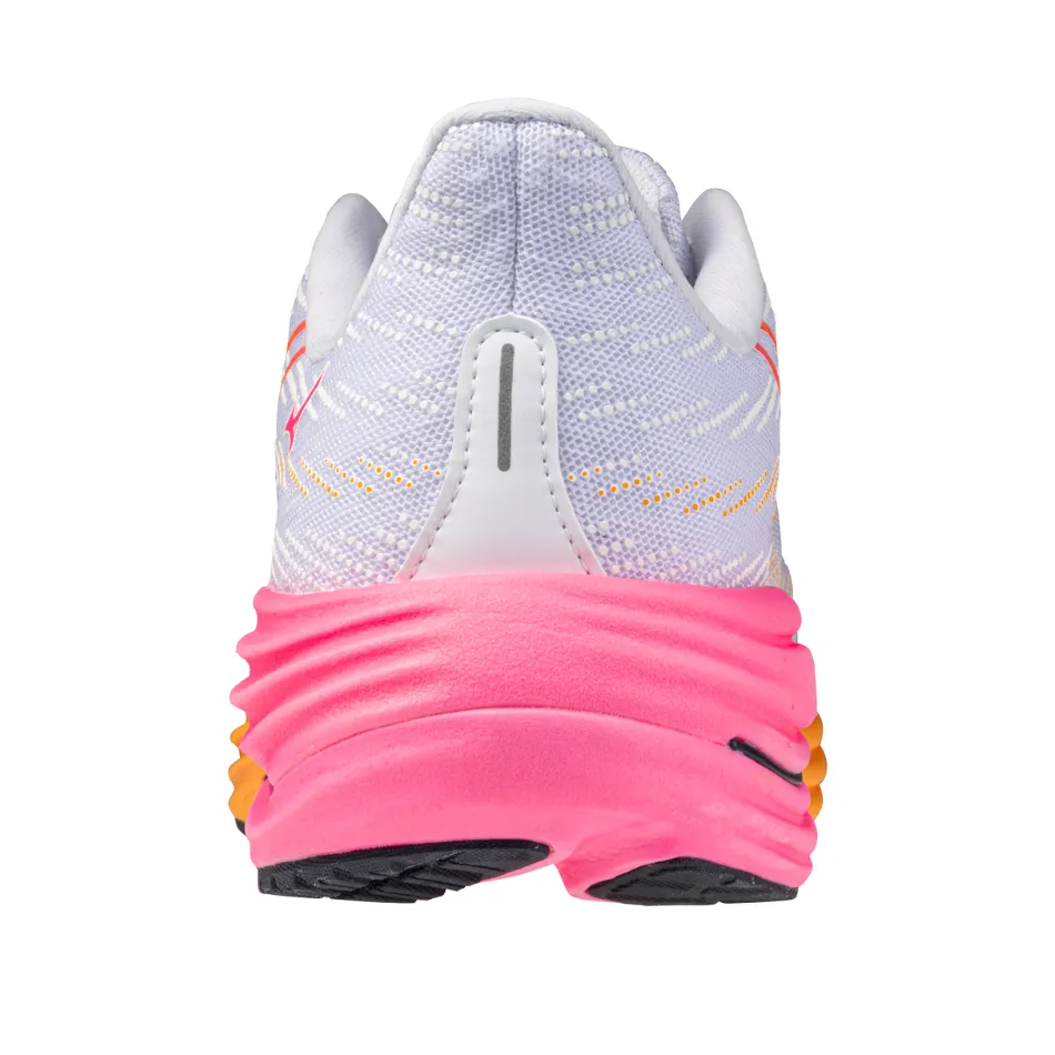 Mizuno Unisex Wave Rider 29 Running Shoes in White/Tang Orange/Pink Tetra AW25 running in poorly - maintained tracks shoes stable sole shoes