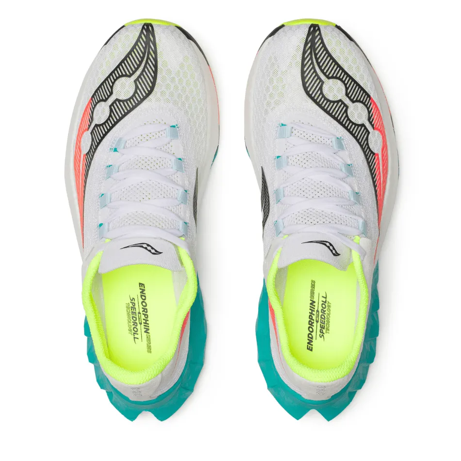 Saucony Men's Endorphin Pro 4 Running Shoes in White/Mutant AW25 fartlek runs sprint - specific shoes