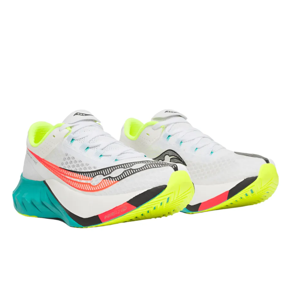 Saucony Men's Endorphin Pro 4 Running Shoes in White/Mutant AW25 running in a 5K shoes