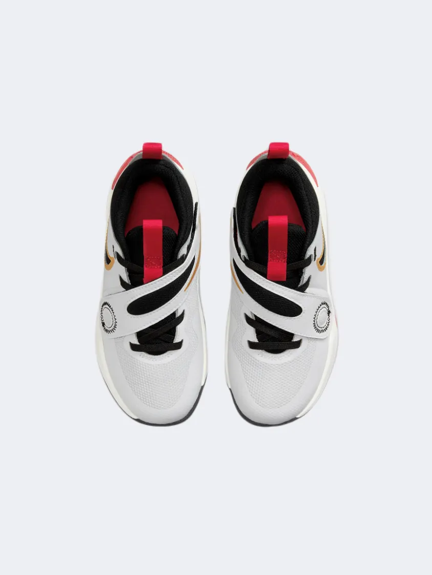 Compression Molded Midfoot Elite performance Nike Team Hustle 11 Ps-Boys Basketball Shoes White/Gold/Red/Black