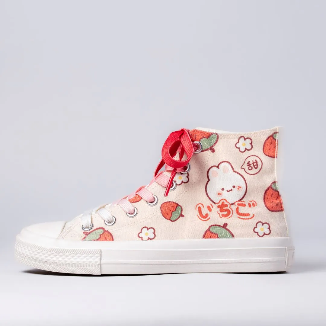 Memory Foam Enhanced grip Kawaii Strawberry Bunny High Top Canvas Shoes - Unisex