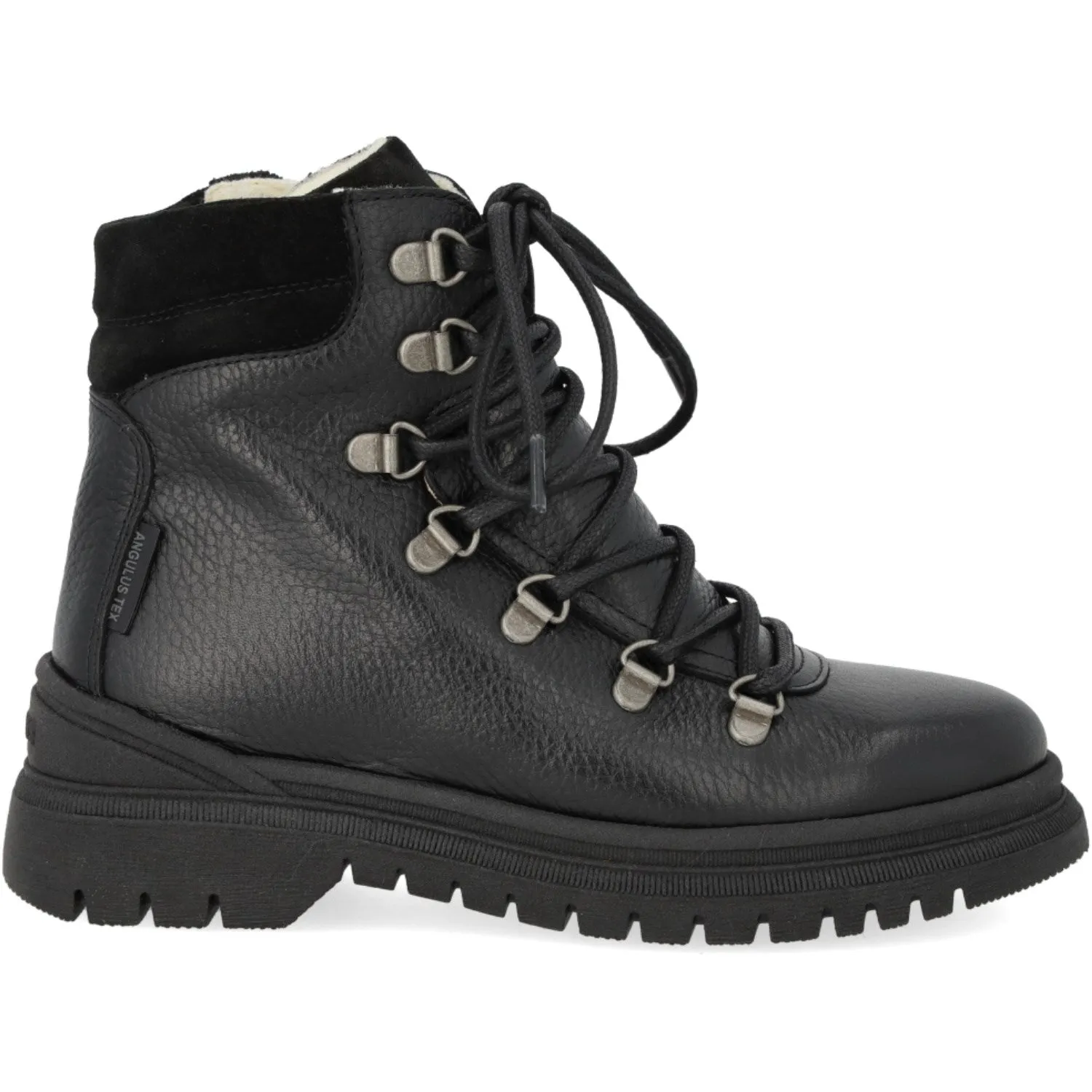 Snow Rugged Hiking Mountain Exploration Angulus Black TEX Lace-up Boot with Zipper and Wool Lining