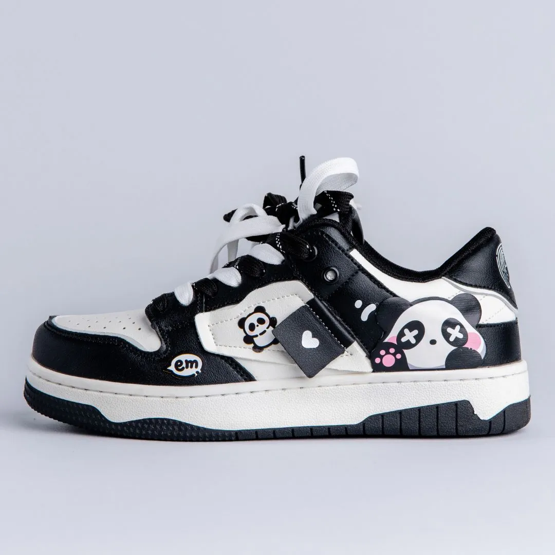 Sparkly Eyed Panda Chunky Black Shoes - Unisex Fast Motion