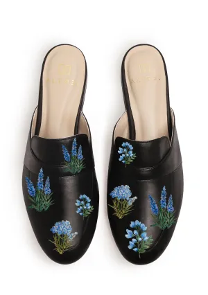 Blue Flowers Black Mule Casual Comfort