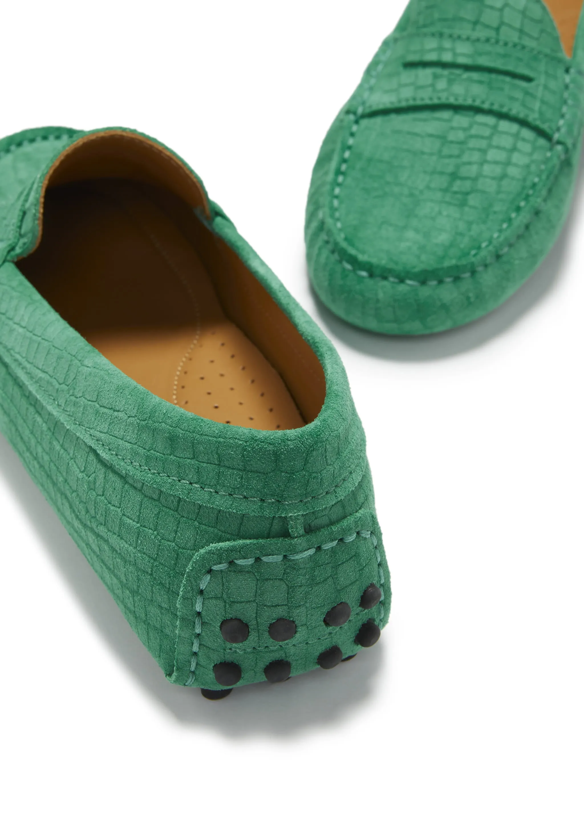 Women's Penny Driving Loafers, emerald embossed suede Ground Guard