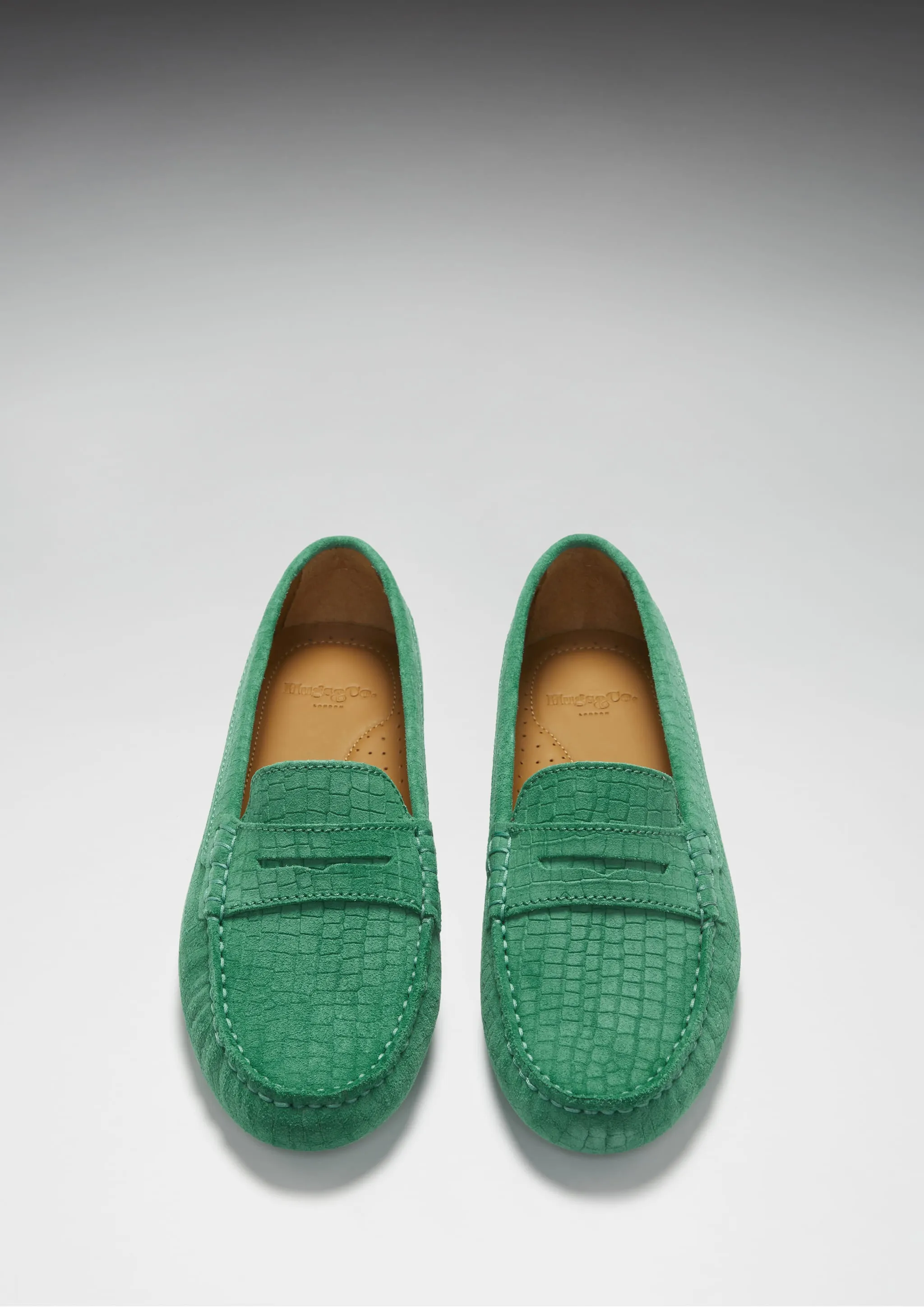 All Firm Women's Penny Driving Loafers, emerald embossed suede