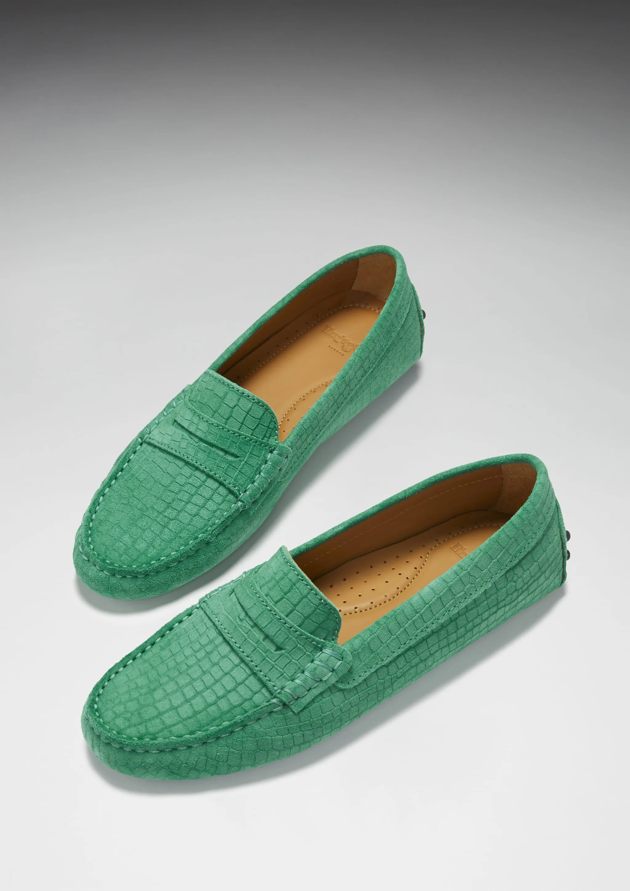 River Side Women's Penny Driving Loafers, emerald embossed suede