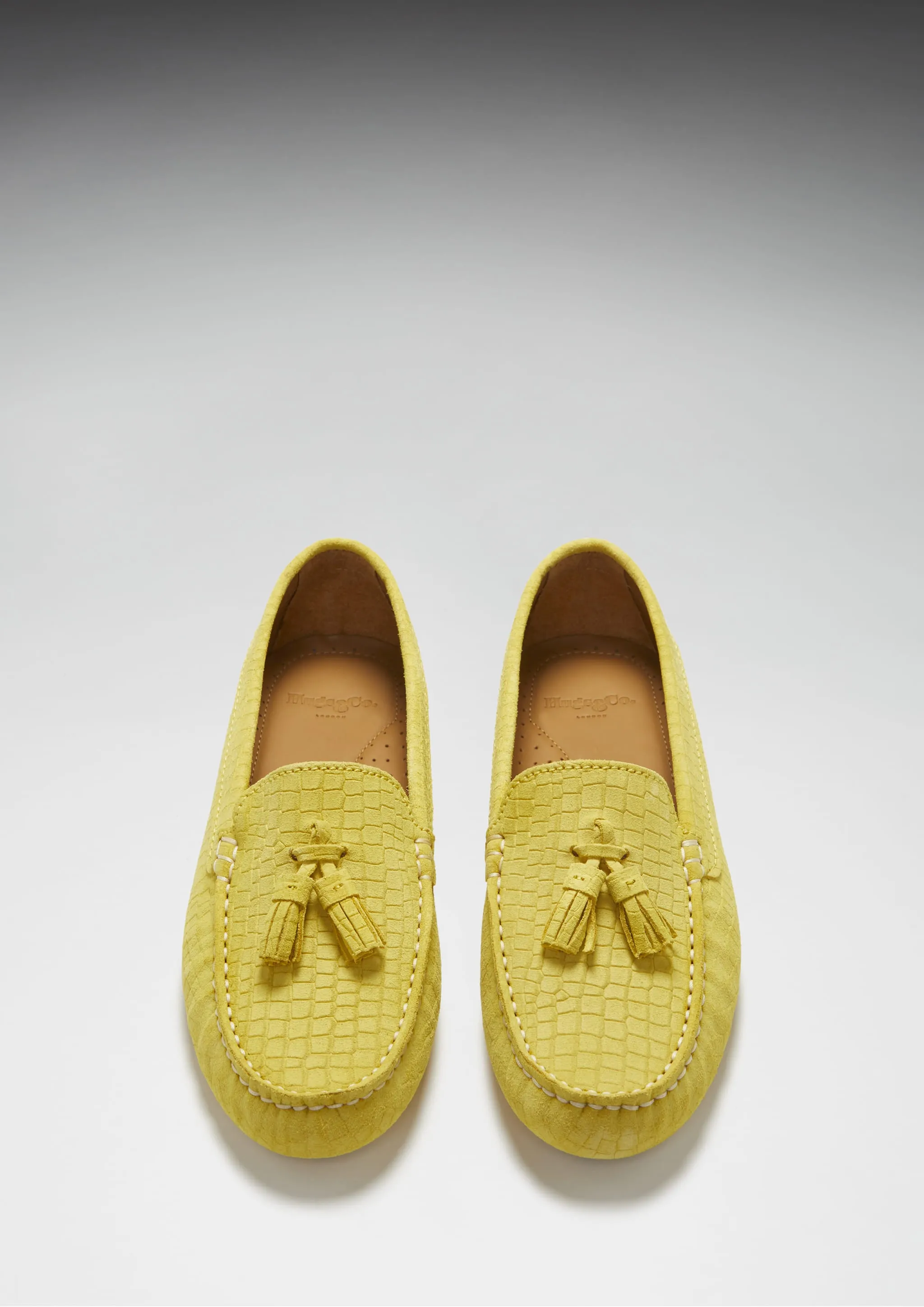 Soft Path Relaxed Design Women's Tasselled Driving Loafers, yellow embossed suede
