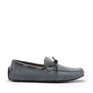 Tyre Sole Laced Driving Loafers, slate grey suede Crocodile Embossed