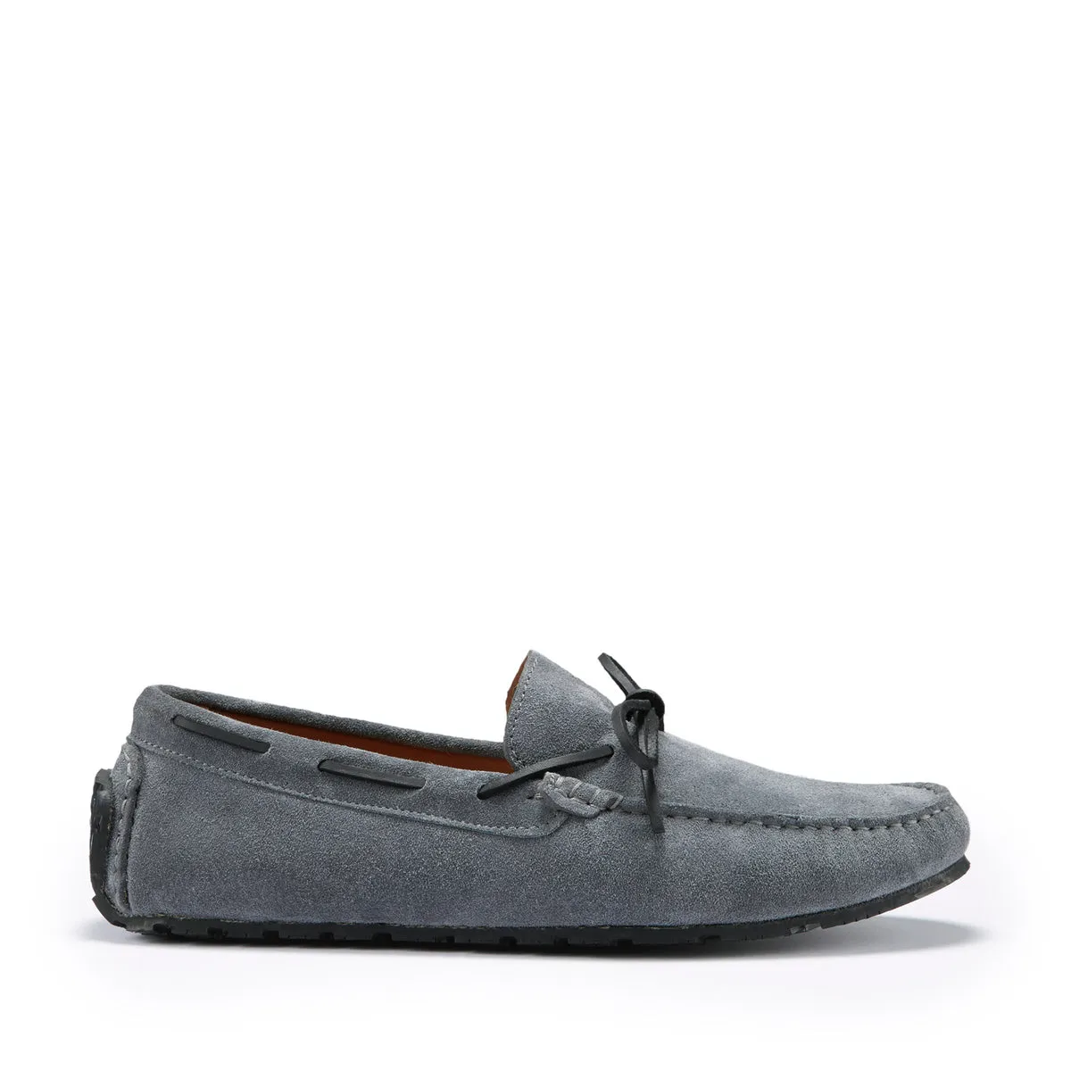 Tyre Sole Laced Driving Loafers, slate grey suede Crocodile Embossed