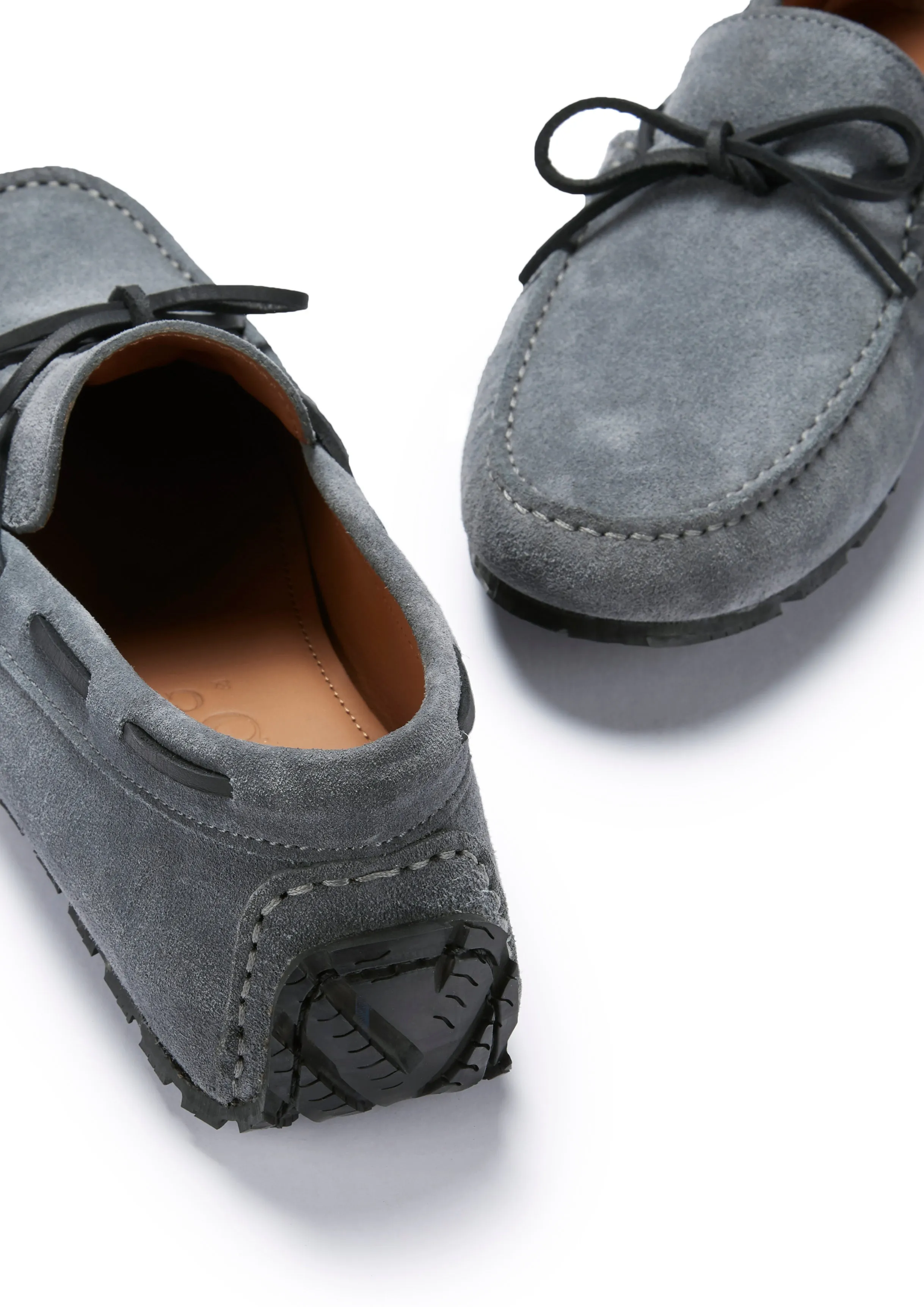 Tyre Sole Laced Driving Loafers, slate grey suede Spring Style