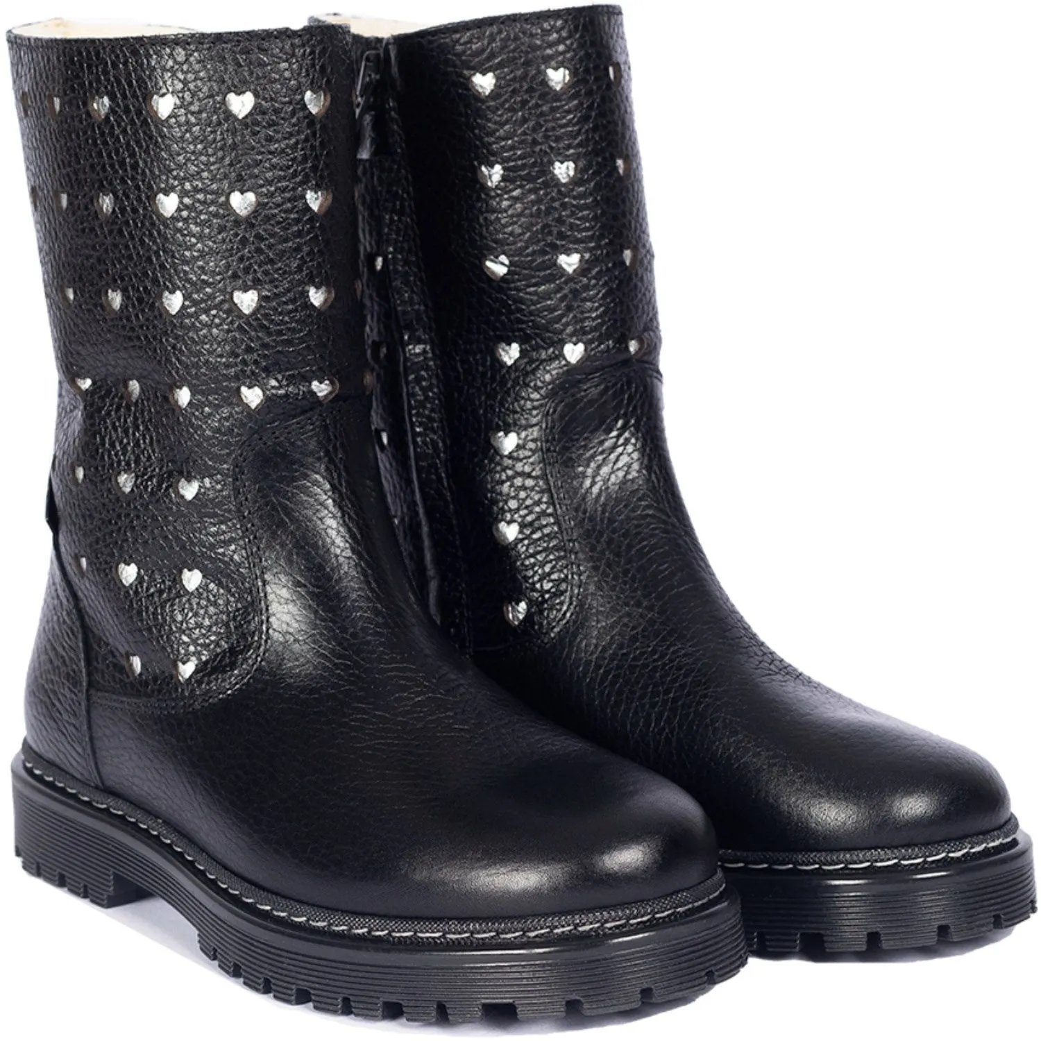 Angulus Black Tex-Boot Med Udstansede S?lvhjerter Snow Rugged Trek Cold Terrain Trek
