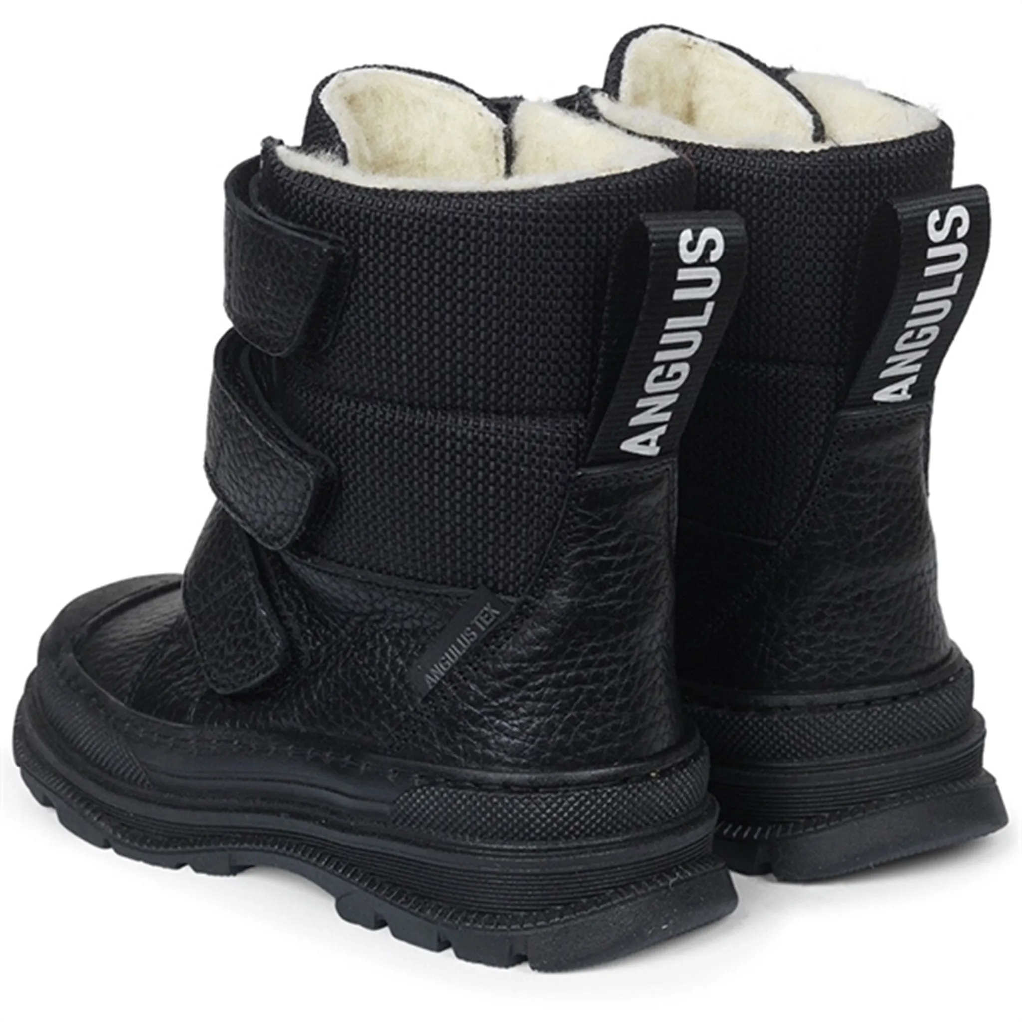 Snow Hiking Shoes Foot Coverage Angulus Tex-Boots w Velcro And Wool Lining Black