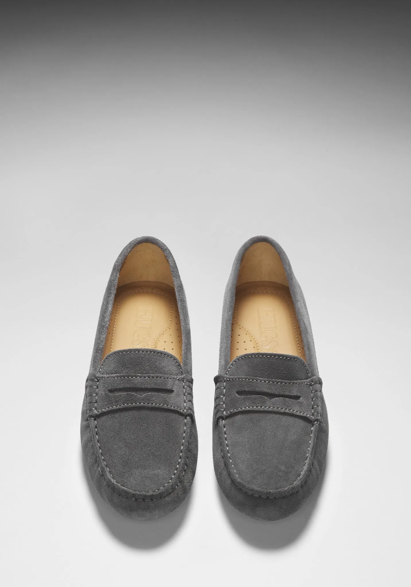 Women's Penny Driving Loafers, slate grey suede Pastel Tones