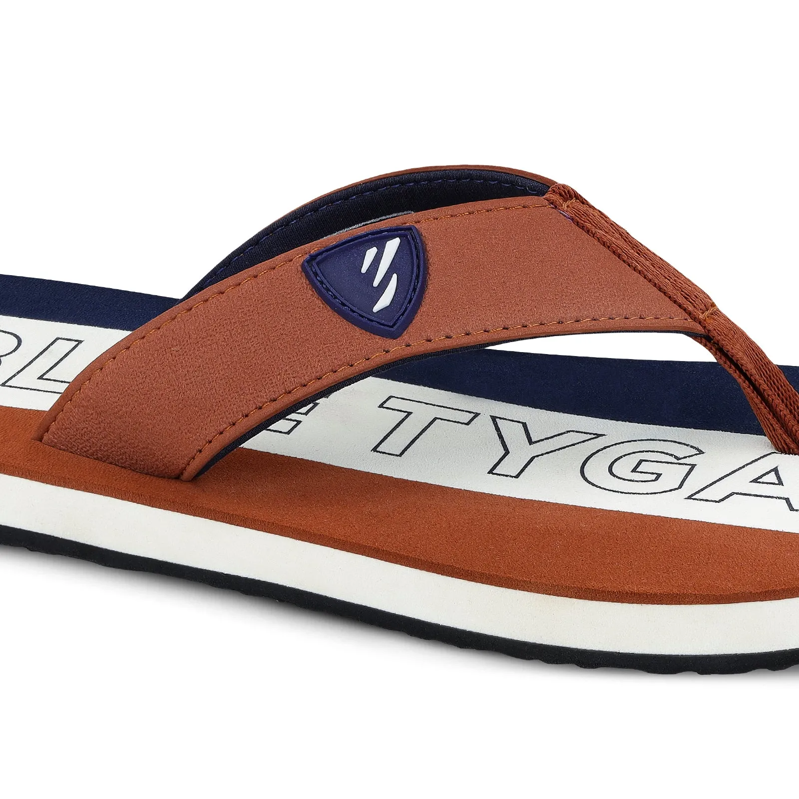 Beach Walk Coastal Fit Walks Blue Tyga Men's Flip Flop Thong  - BT4274 Tan Blue