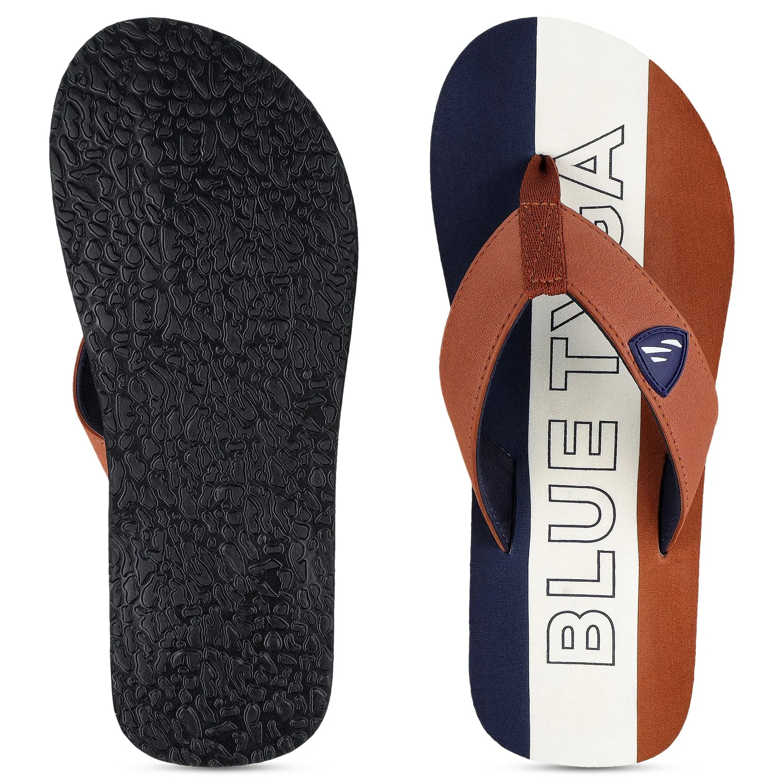 Easy Footwear All Day Fit Blue Tyga Men's Flip Flop Thong  - BT4274 Tan Blue