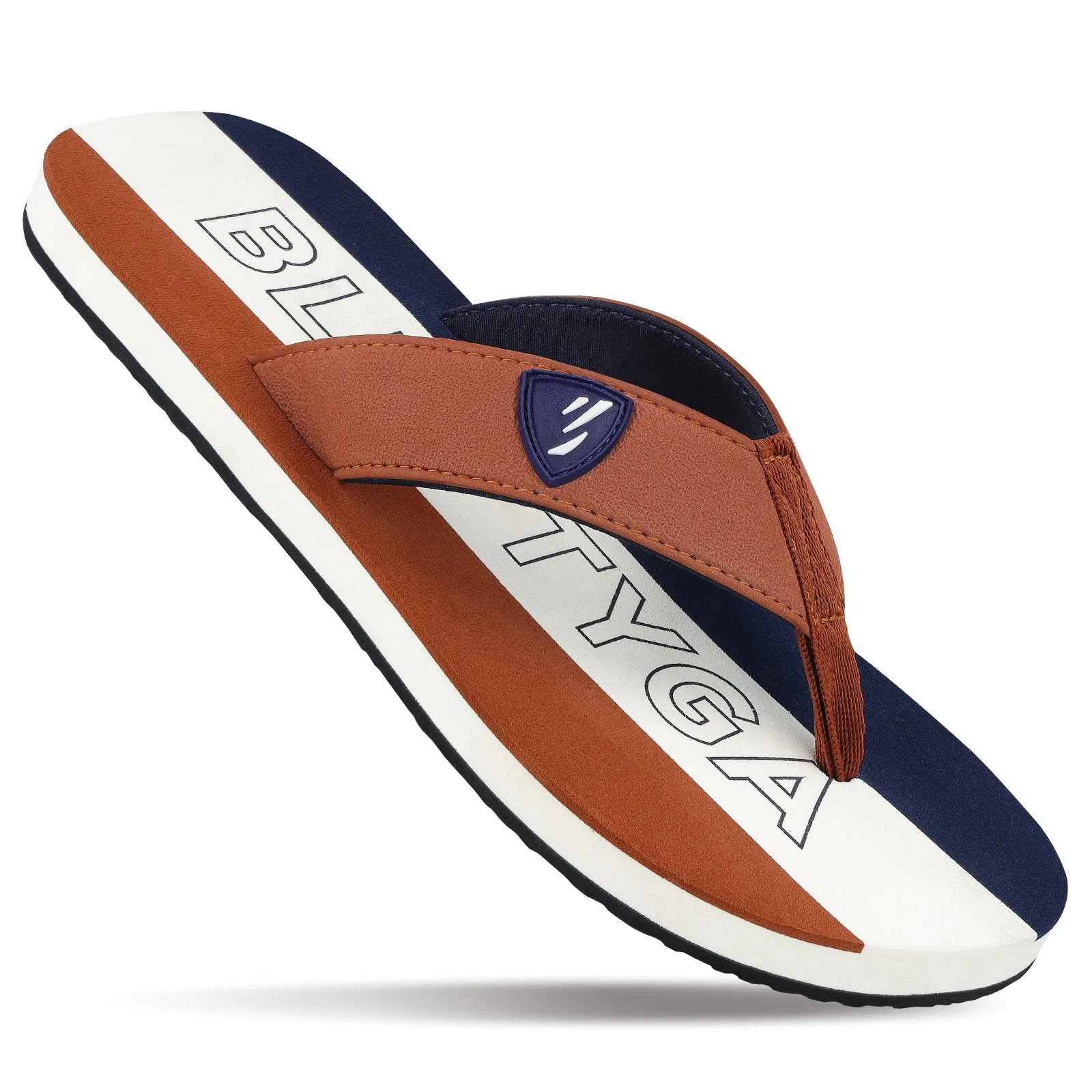 Blue Tyga Men's Flip Flop Thong  - BT4274 Tan Blue Park Garden Look