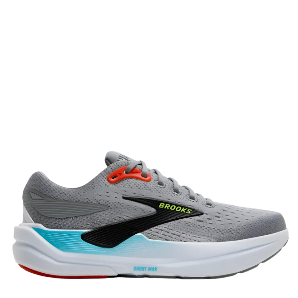Brooks Men's Ghost Max 3 Running Shoes in Primer Grey/Antarctica/Red AW25 Dark color choice