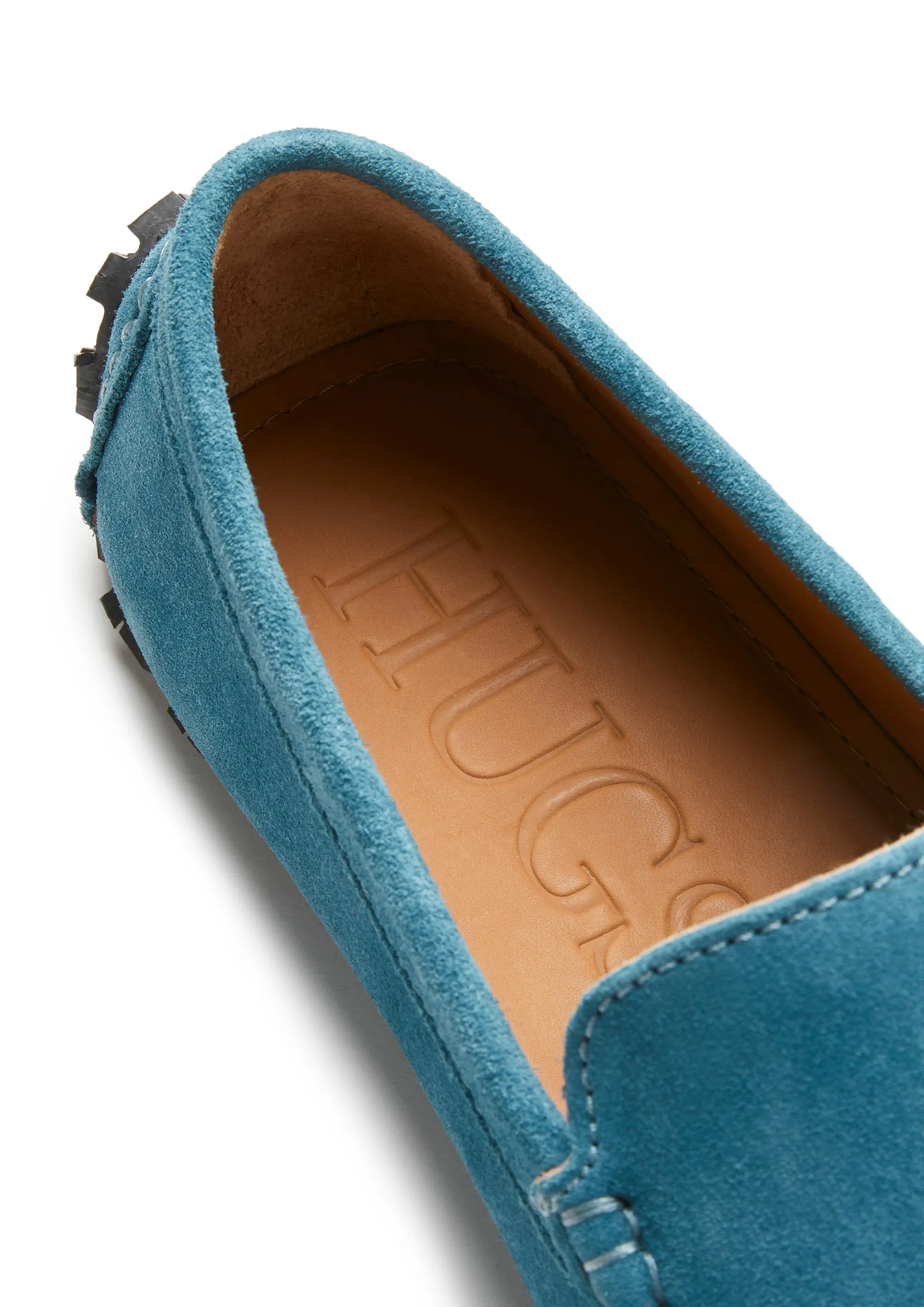 Trendy Appeal Fashion Mood Tyre Sole Driving Loafers, petrol blue suede