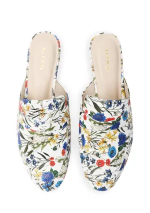 Comfortable Sandal Minimalist Design Multifloral White Mule