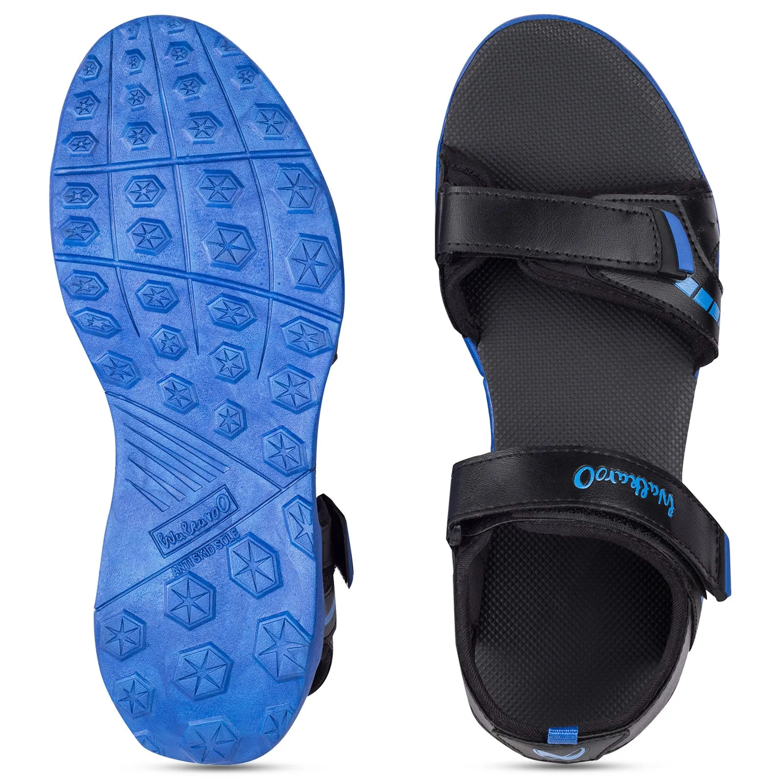 Walkaroo Mens Sandals  - WC4372 Black Blue Beach Footwear