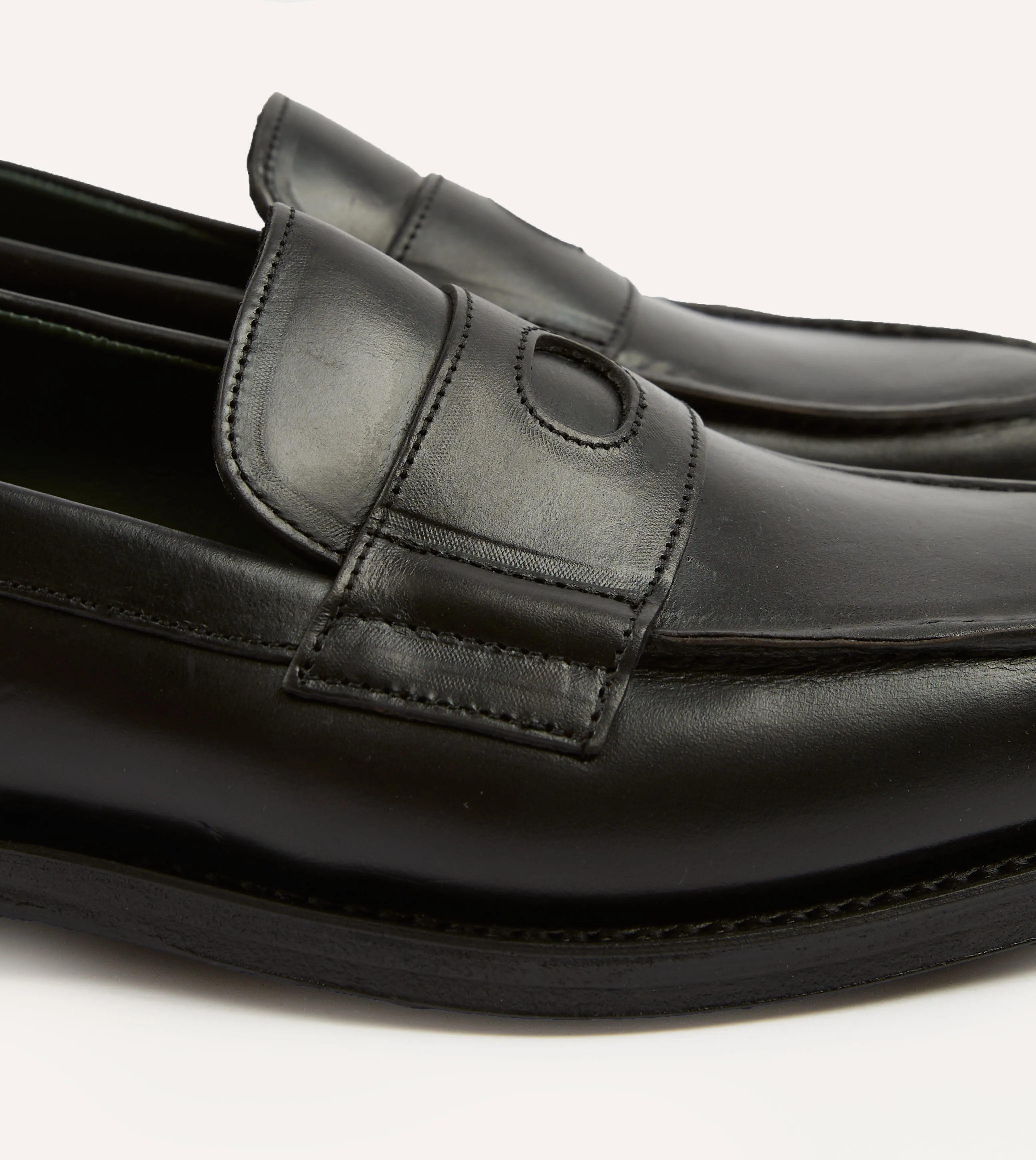 Black Leather Charles Goodyear Welted Penny Loafer Bright Gold