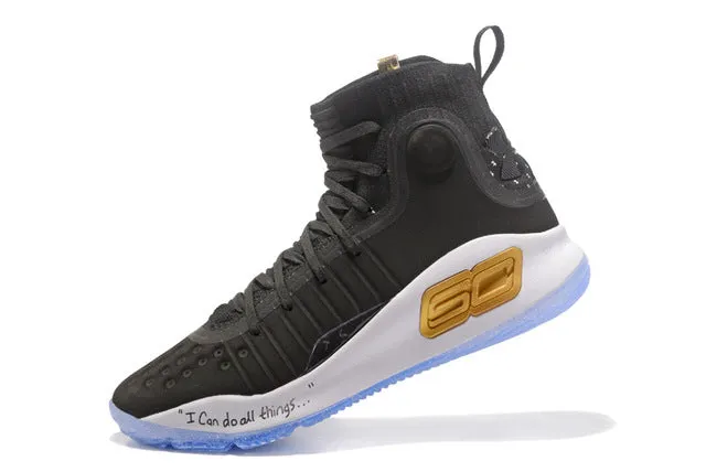 Under Armour UA Men's Curry 4 Sport Basketball Sneakers Outdoor Medium Top Athletic Unique Knitted Socks Design New Color Shoes City Pace Bright Gold