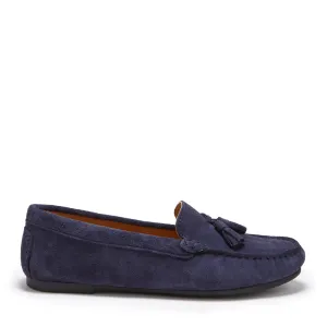 Simple Slip-on Design Women's Tasselled Driving Loafers Full Rubber Sole, navy blue suede