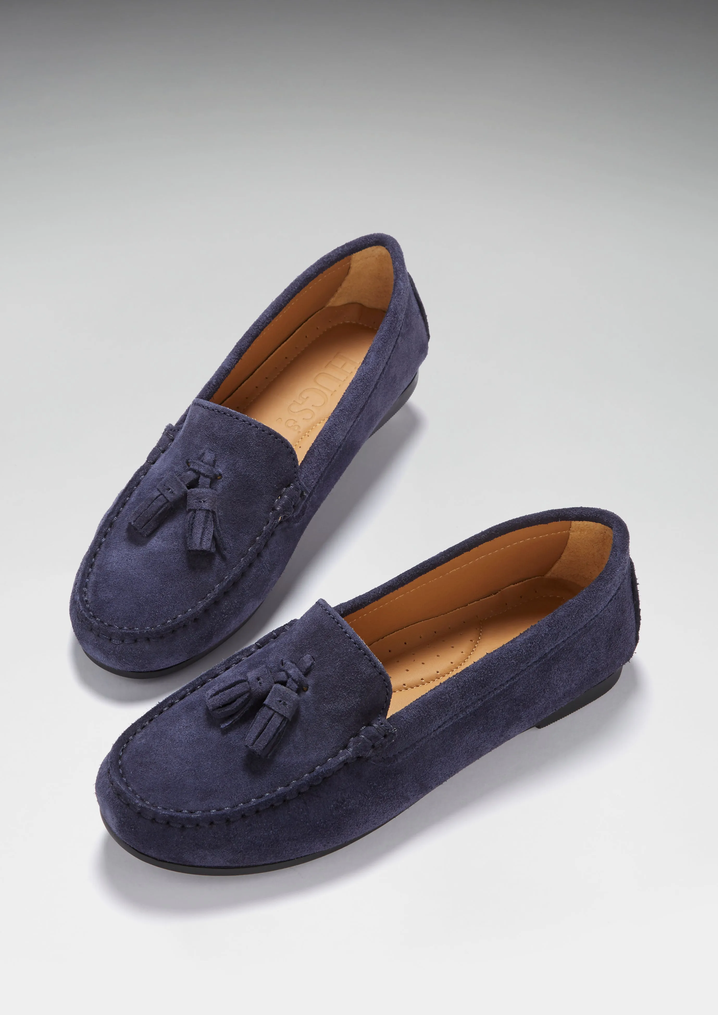 Trendy Cushioning Stylish Slip-on Shoes Women's Tasselled Driving Loafers Full Rubber Sole, navy blue suede