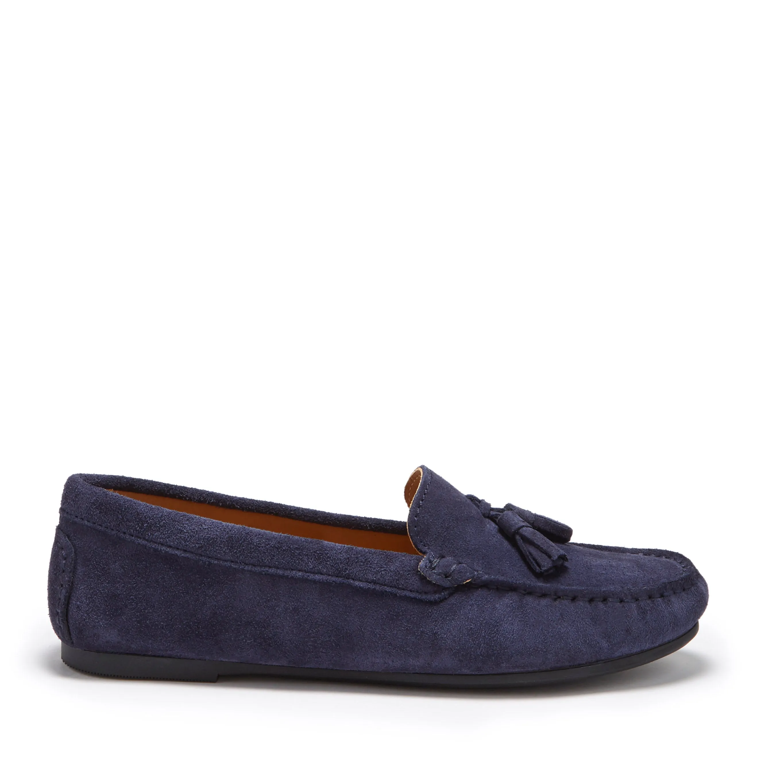 Simple Slip-on Design Women's Tasselled Driving Loafers Full Rubber Sole, navy blue suede