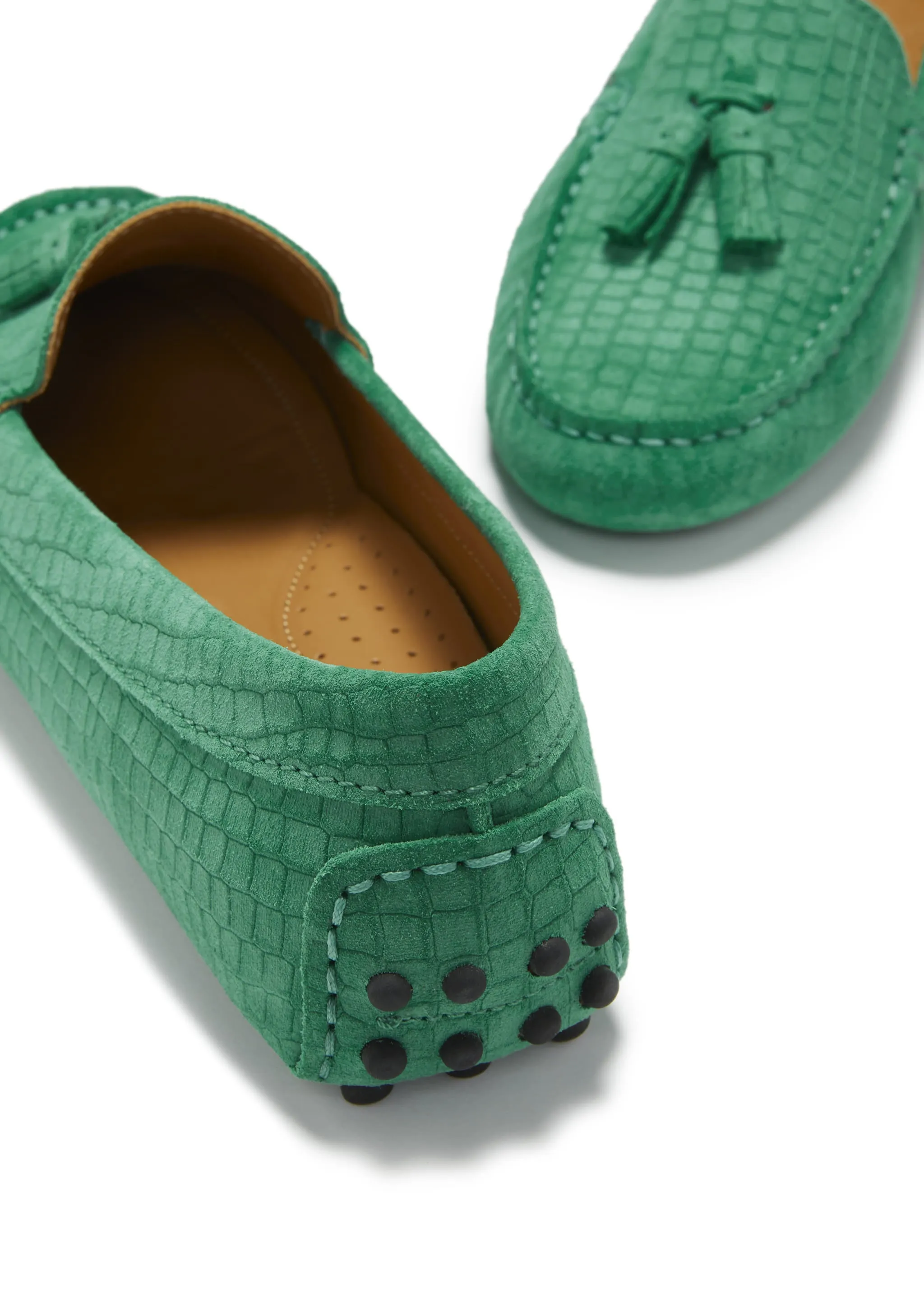Lawyer Attire Women's Tasselled Driving Loafers, emerald embossed suede