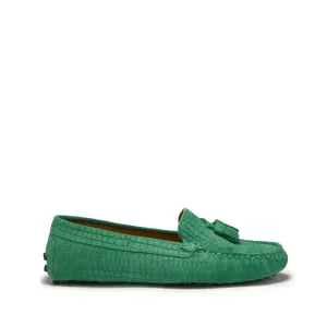 Women's Tasselled Driving Loafers, emerald embossed suede Fast pace Durable Build
