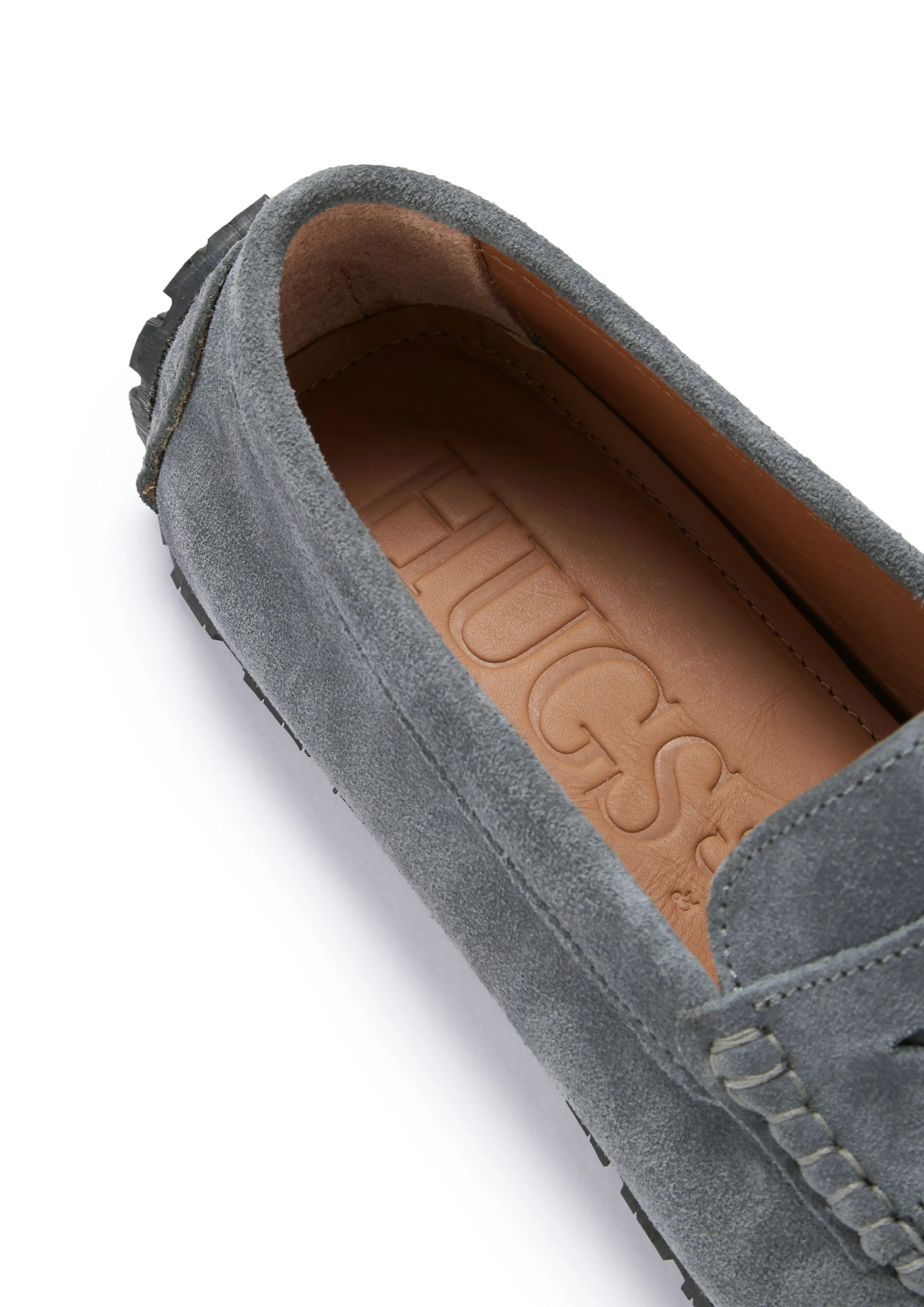 Tyre Sole Penny Driving Loafers, slate grey suede Step True Penny Loafers