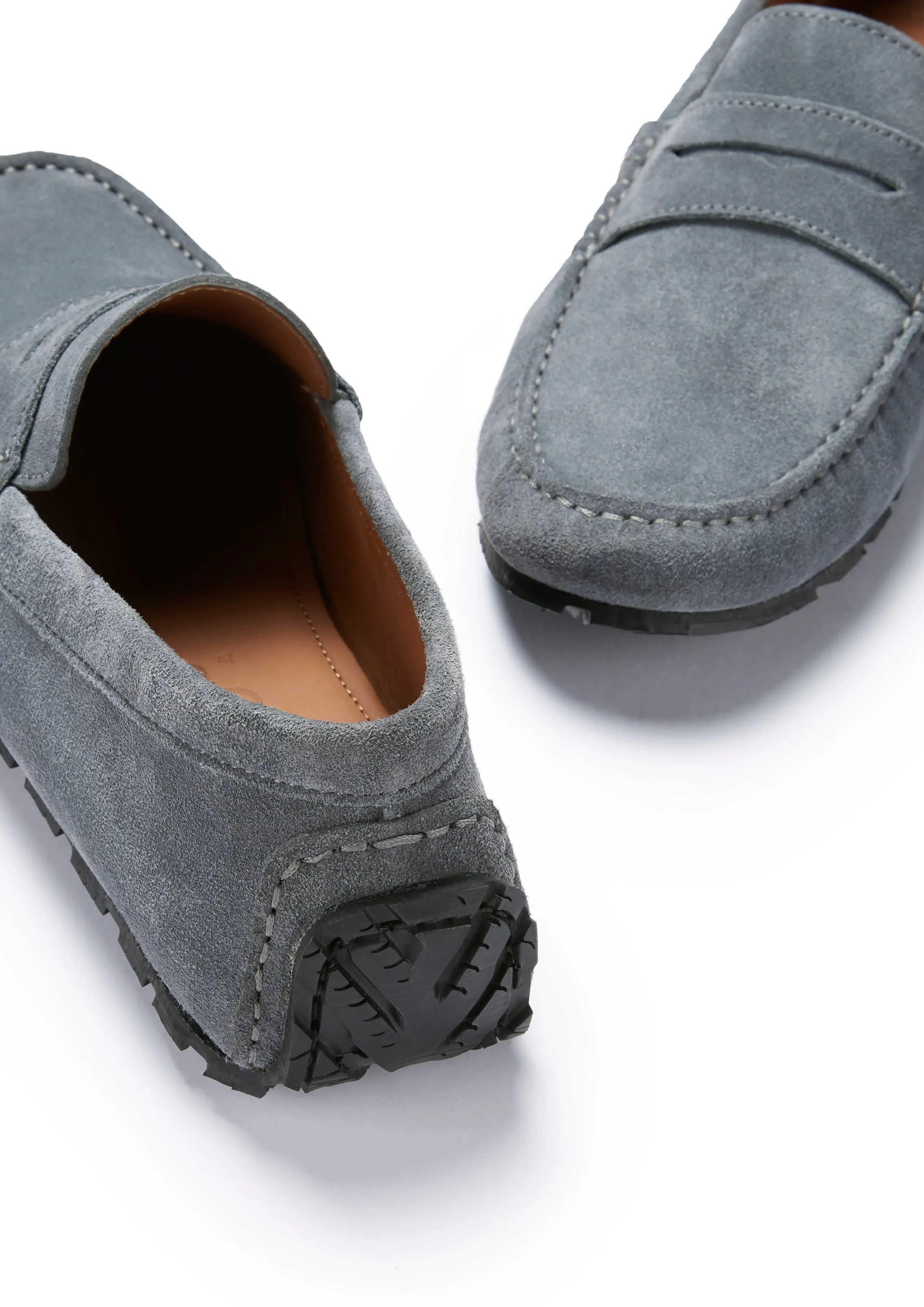 Street Vibe Inner Glow Tyre Sole Penny Driving Loafers, slate grey suede