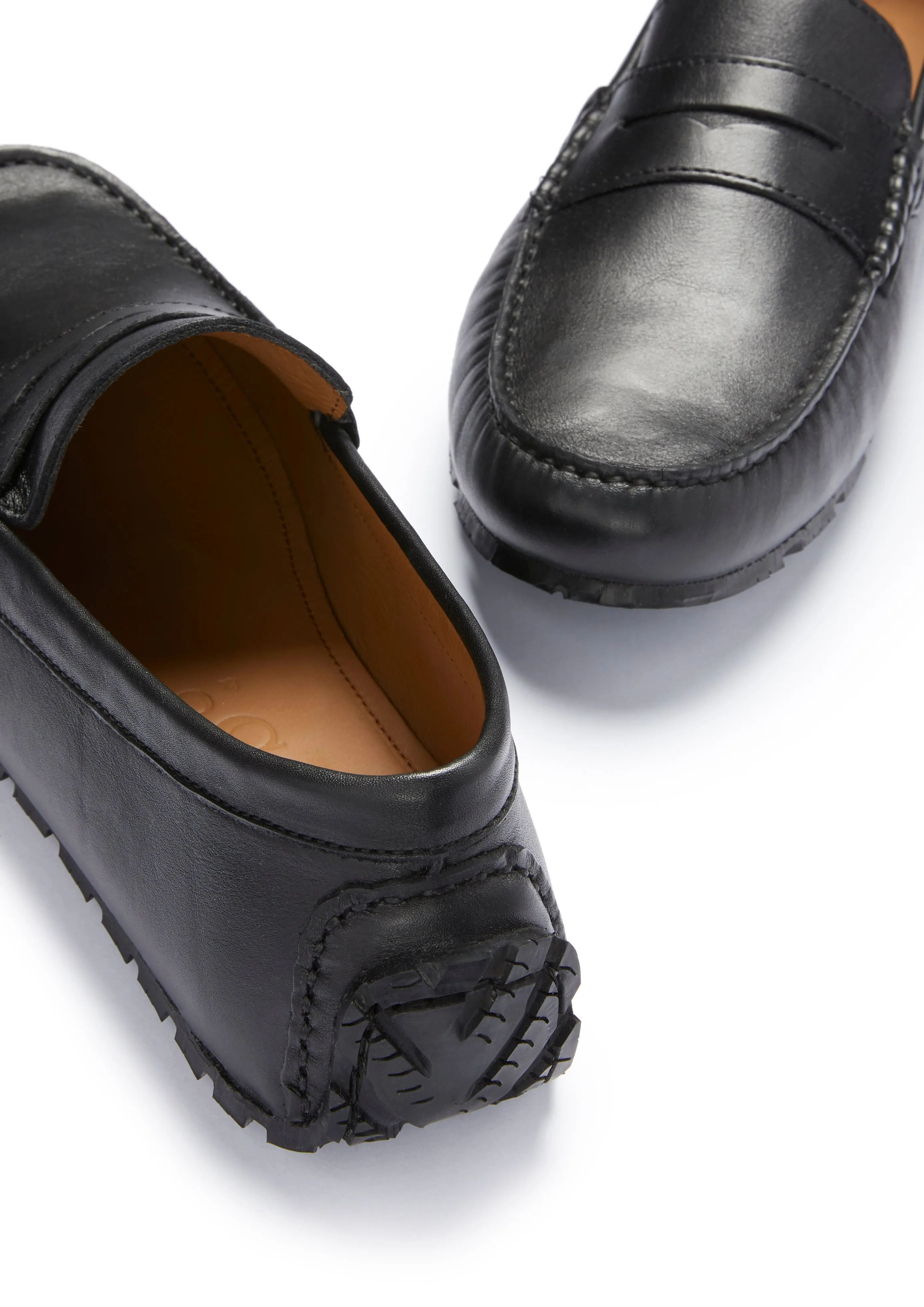Quick Motion Tyre Sole Penny Driving Loafers, black leather