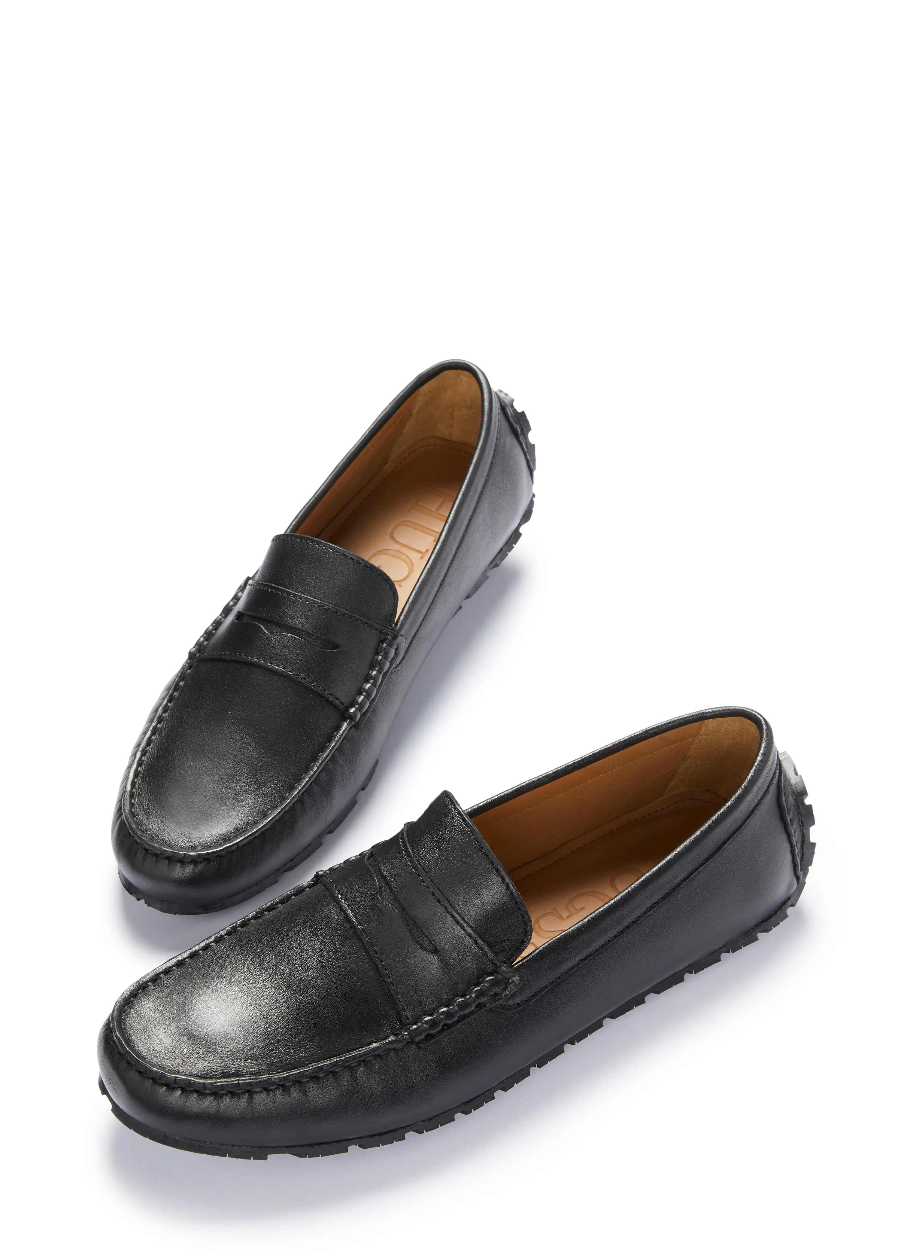Harbor Walks Effortless Fit Tyre Sole Penny Driving Loafers, black leather