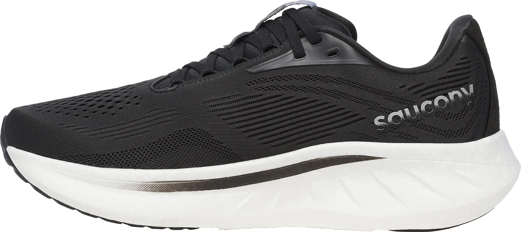Saucony Ride 18 WIDE FIT Mens Running Shoes - Black Leather Quiet Step