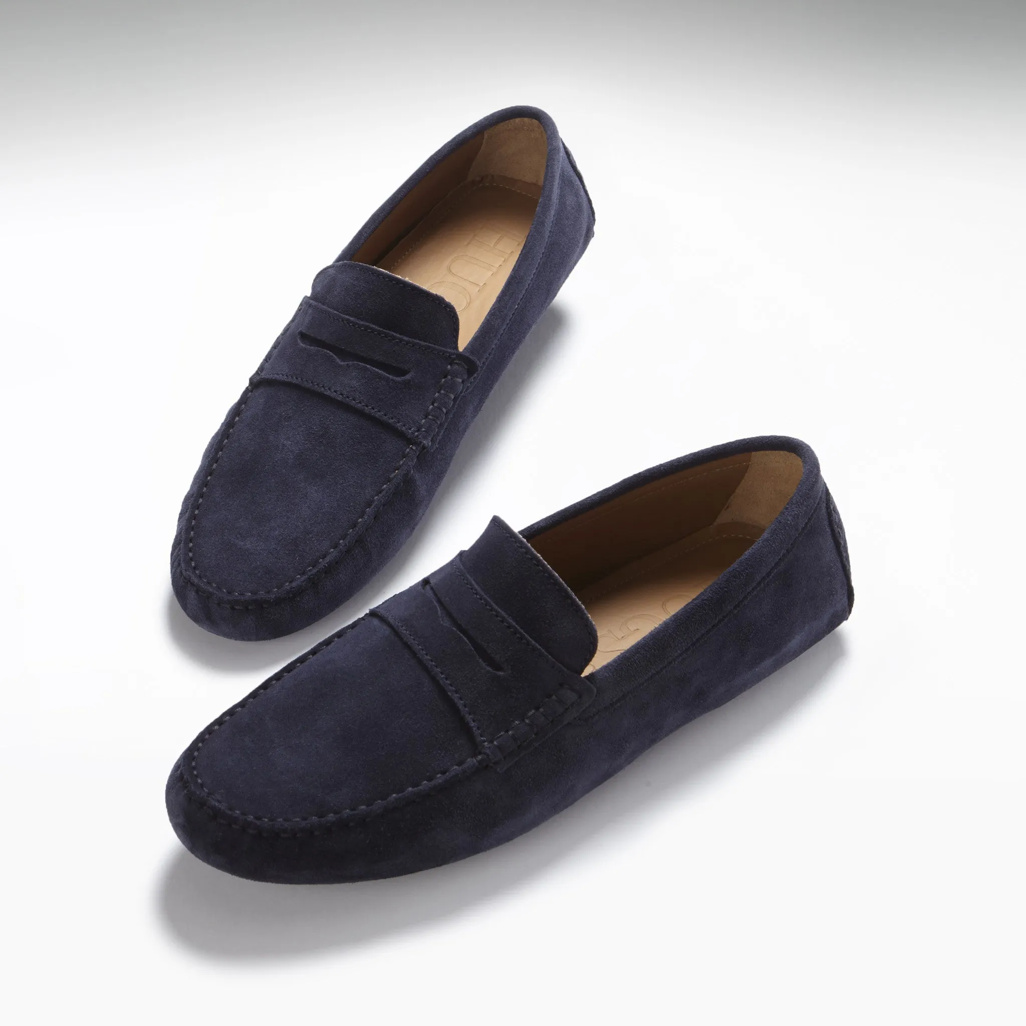 British Elegance Flexible Motion Penny Driving Loafers, navy blue suede
