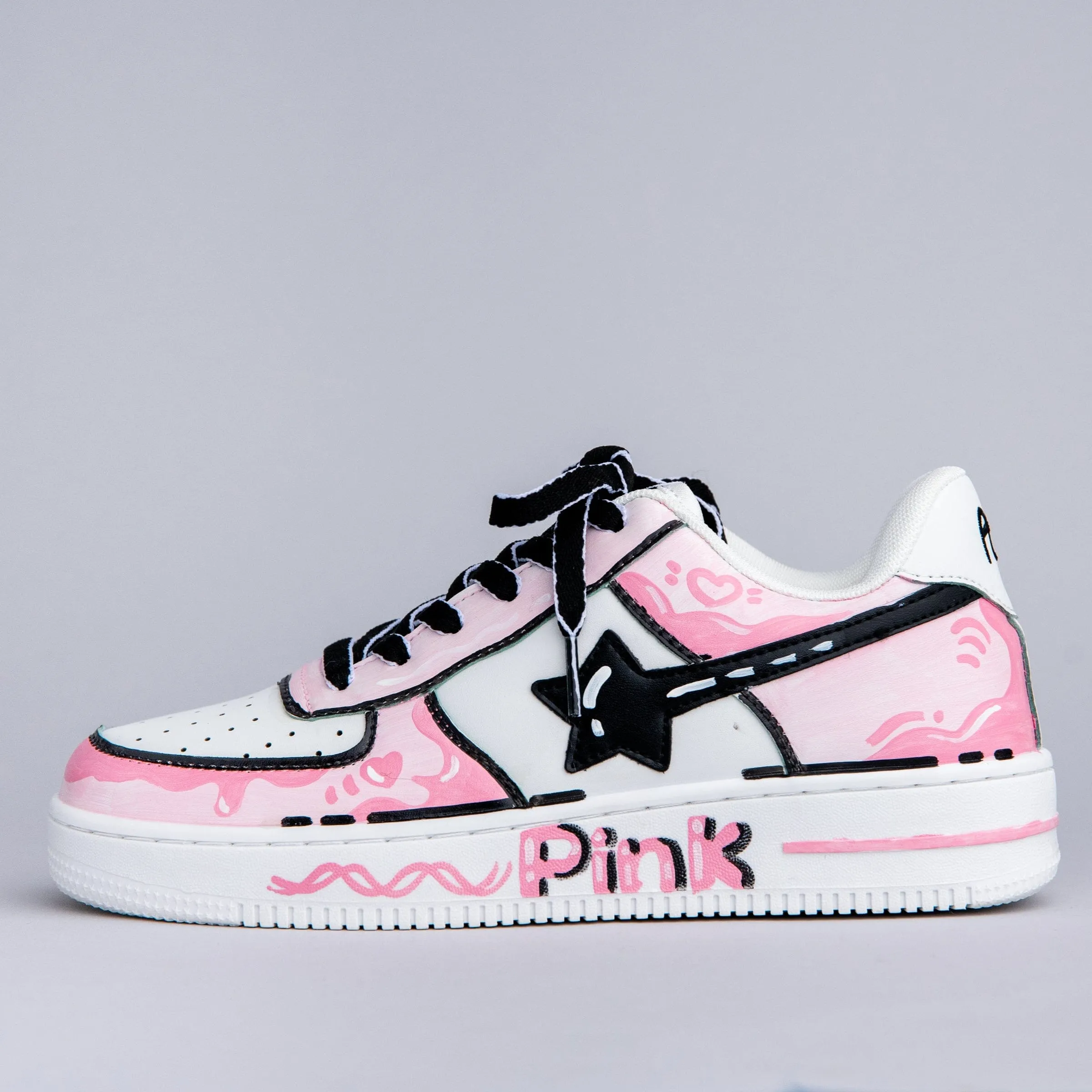 foot strength Hand Painted Pink Casual White Shoes - Unisex