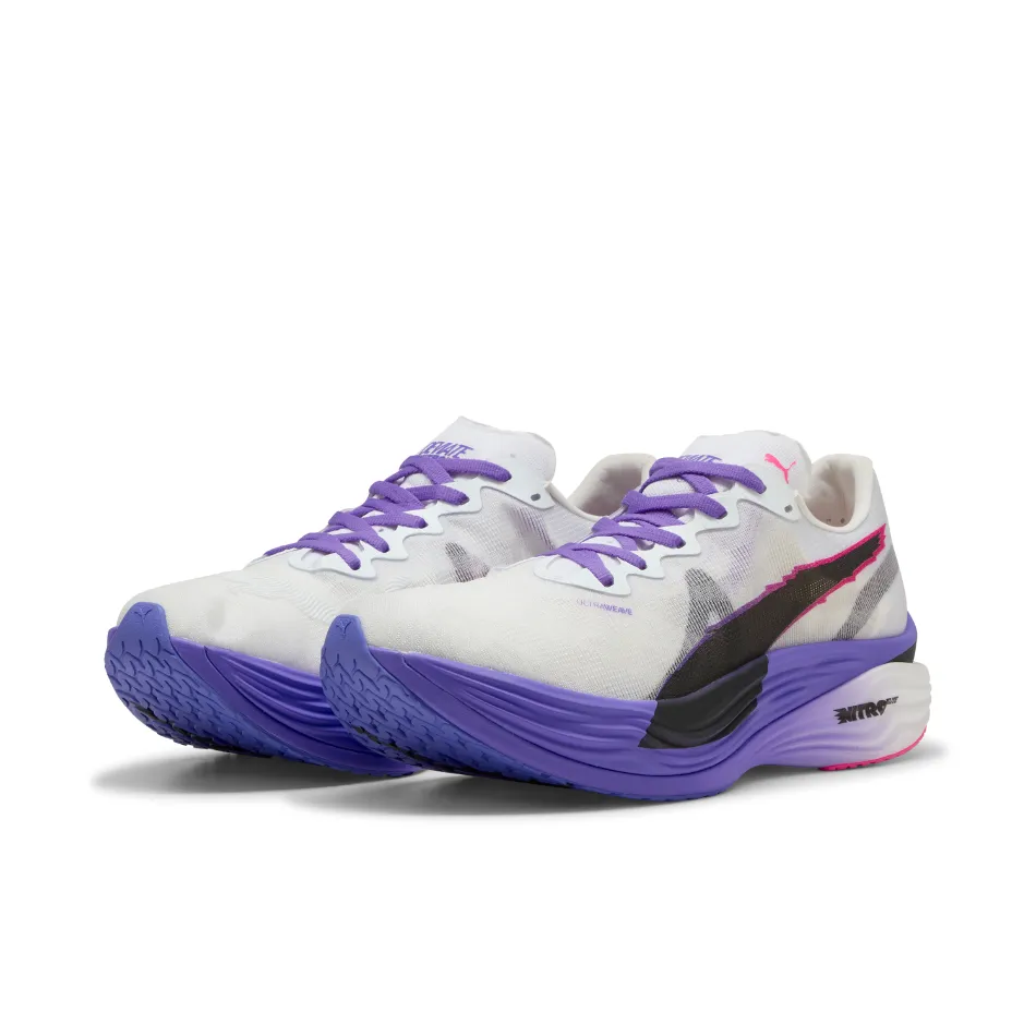 traction - enhanced running gear running sock PUMA Men's Deviate NITRO Elite 3 DIGITOKYO Running Shoes in PUMA White/Dark Amethyst AW25