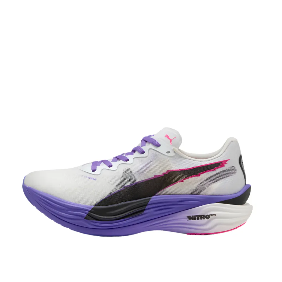 Soft midsoles shoe length PUMA Men's Deviate NITRO Elite 3 DIGITOKYO Running Shoes in PUMA White/Dark Amethyst AW25