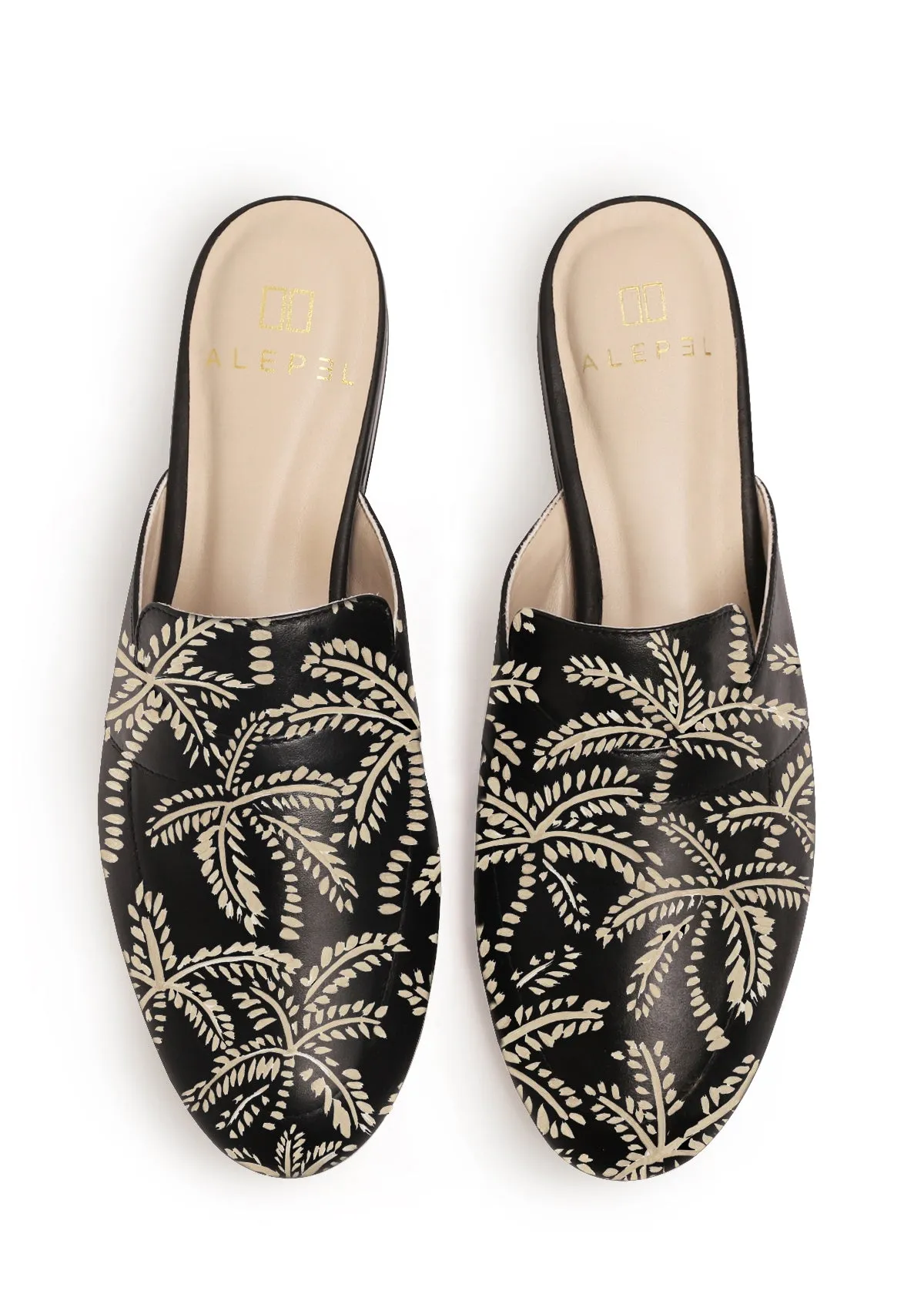 Beige Abstract Palms Black Mule Perfect for Travel Closed Toe Style
