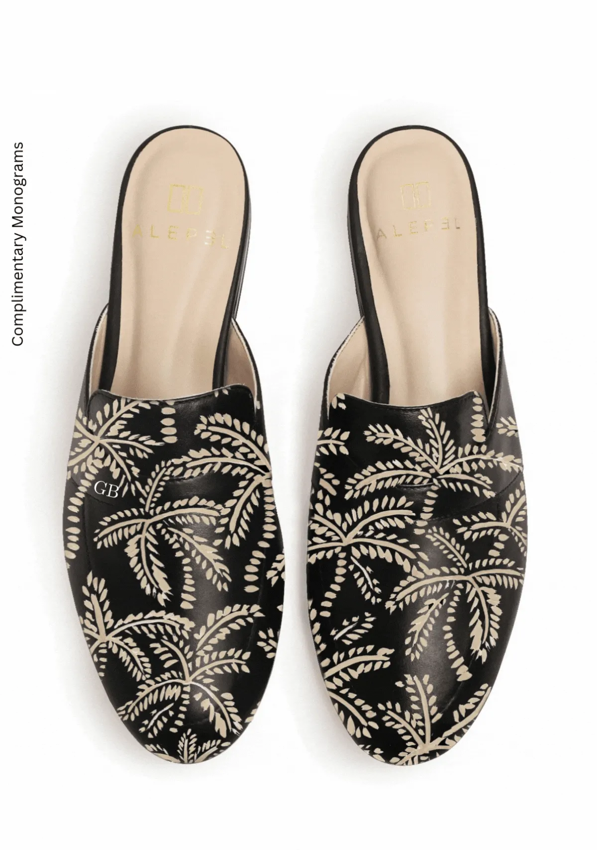 Beige Abstract Palms Black Mule Gel cushion