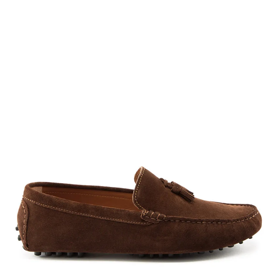 Soft Leather Slip-ons Urban Flow Tasselled Driving Loafers, brown suede