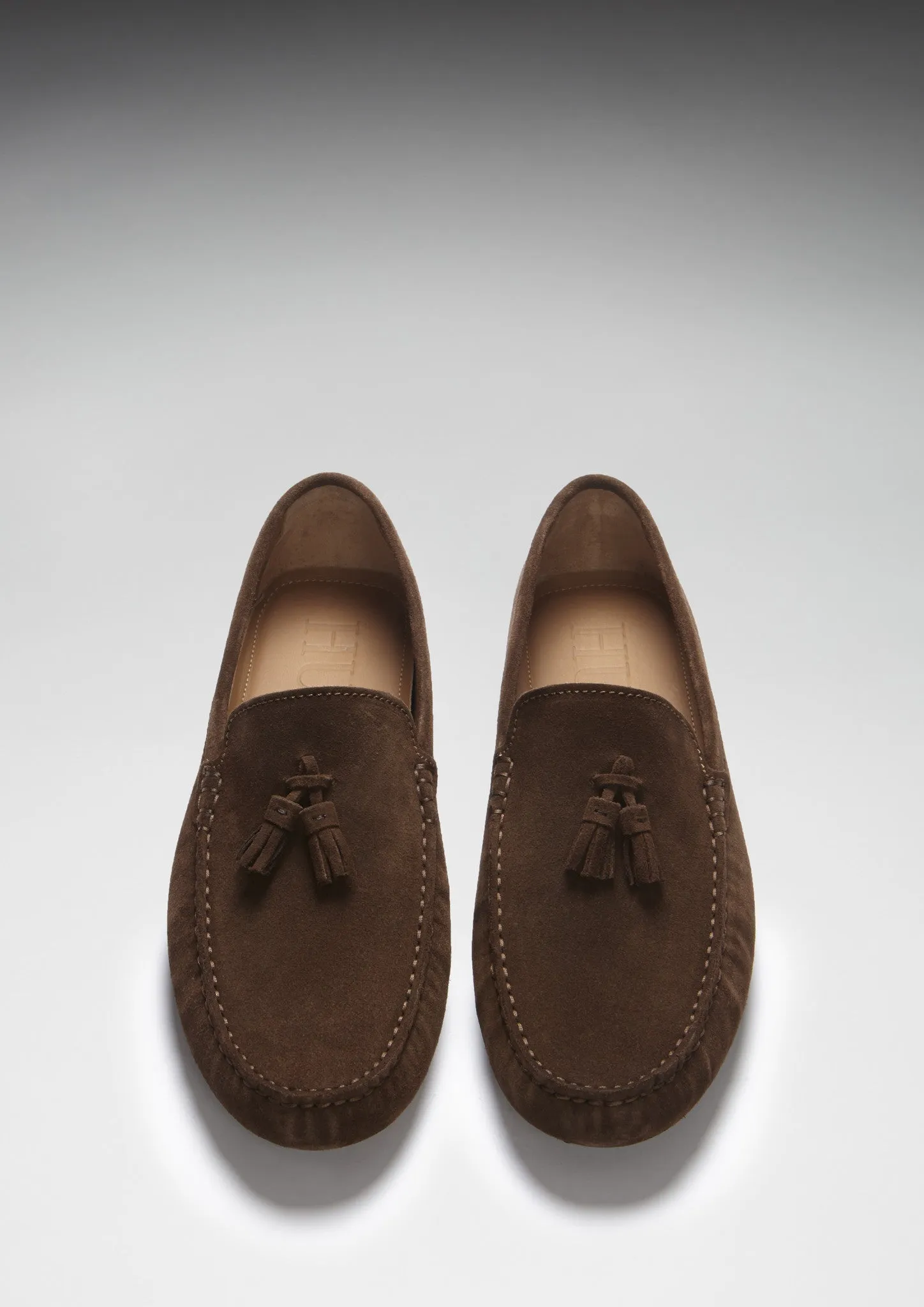 Versatile Leather Shoes Tasselled Driving Loafers, brown suede
