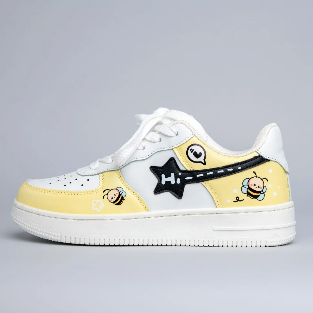 Performance Gear Hand Painted Buzzley the Bumblebee Butter Yellow Sneakers - Unisex