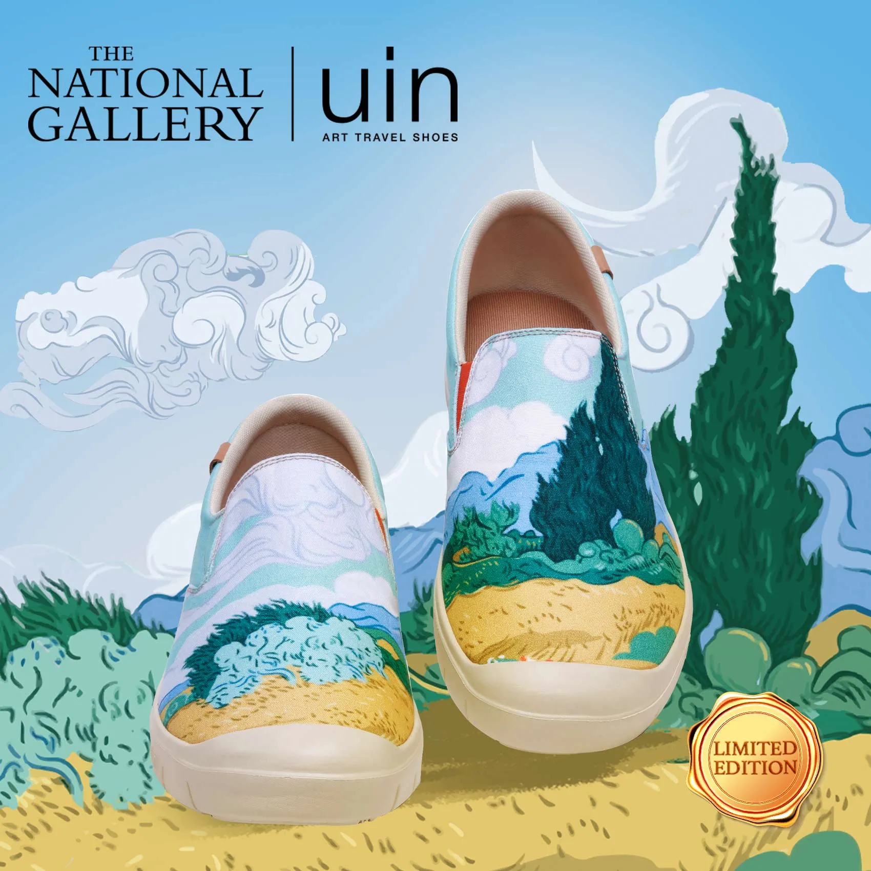 Supportive sole Grip Performance Fit Van Gogh Wheatfield with Cypresses Cadiz Women