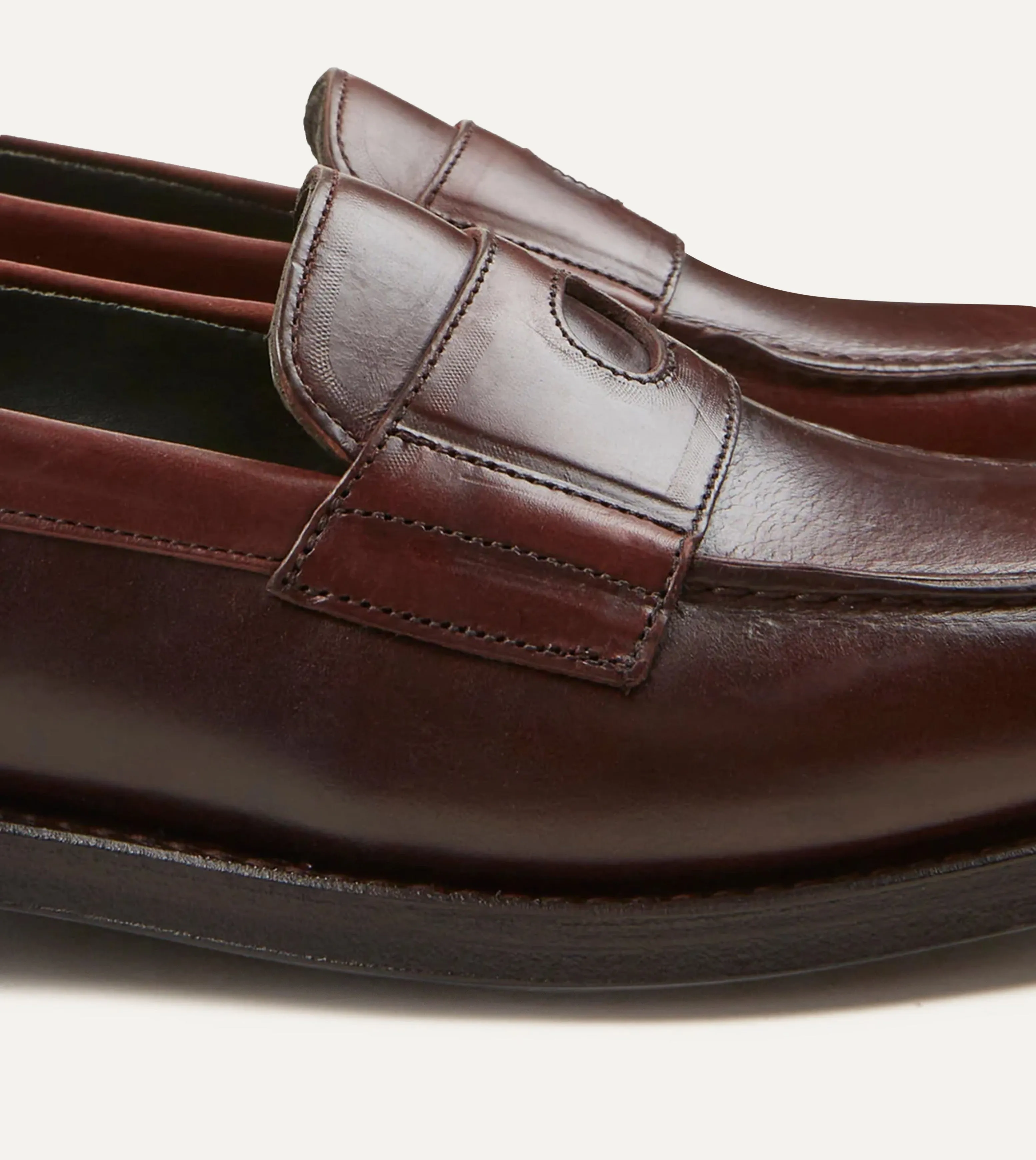Brown Leather Charles Goodyear Welted Penny Loafer Cushioned heel Eco Friendly Backpacking Trip