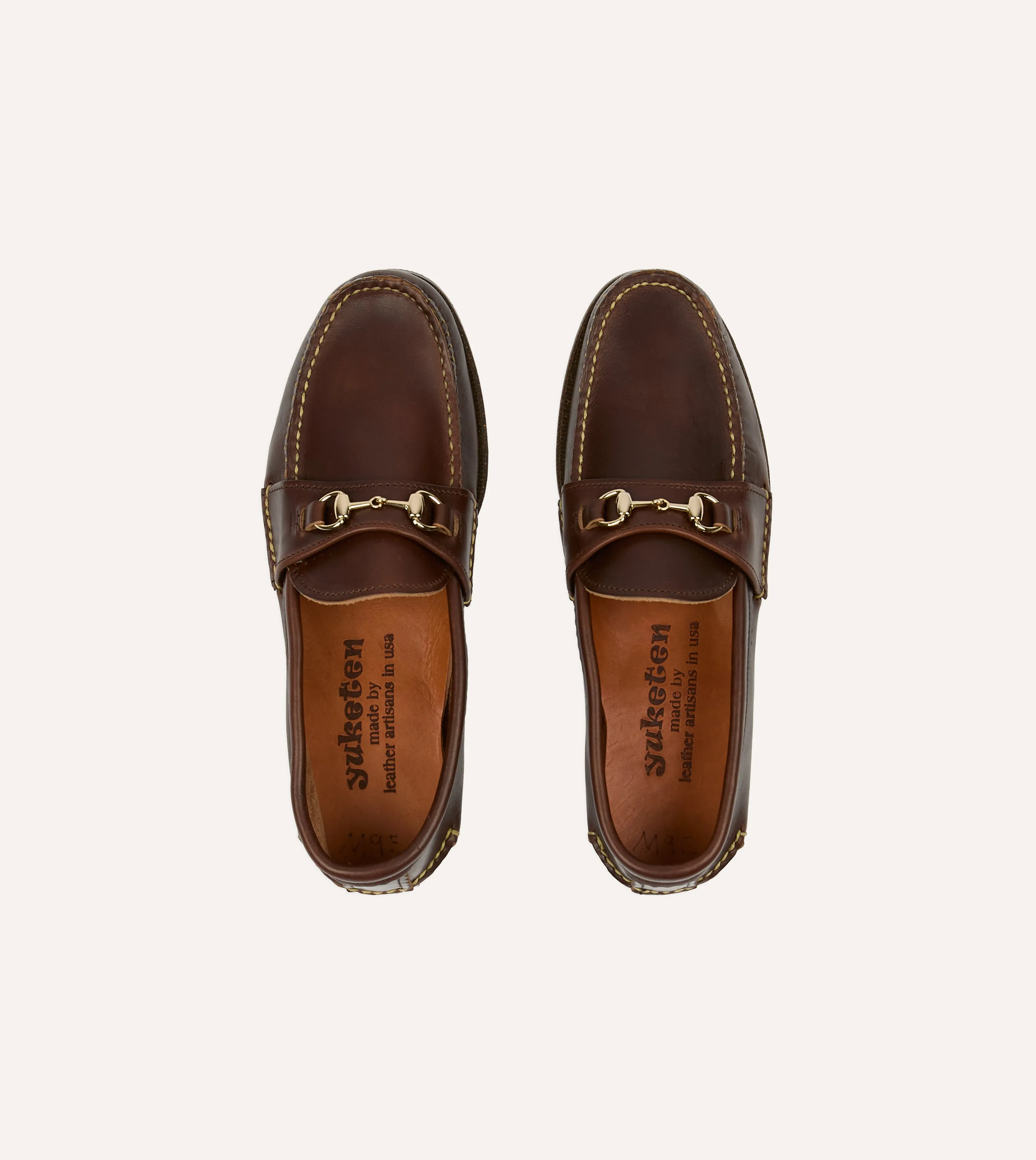 Stretchable Material Rain Guard Yuketen Brown Leather Bit Loafer with Camp Sole